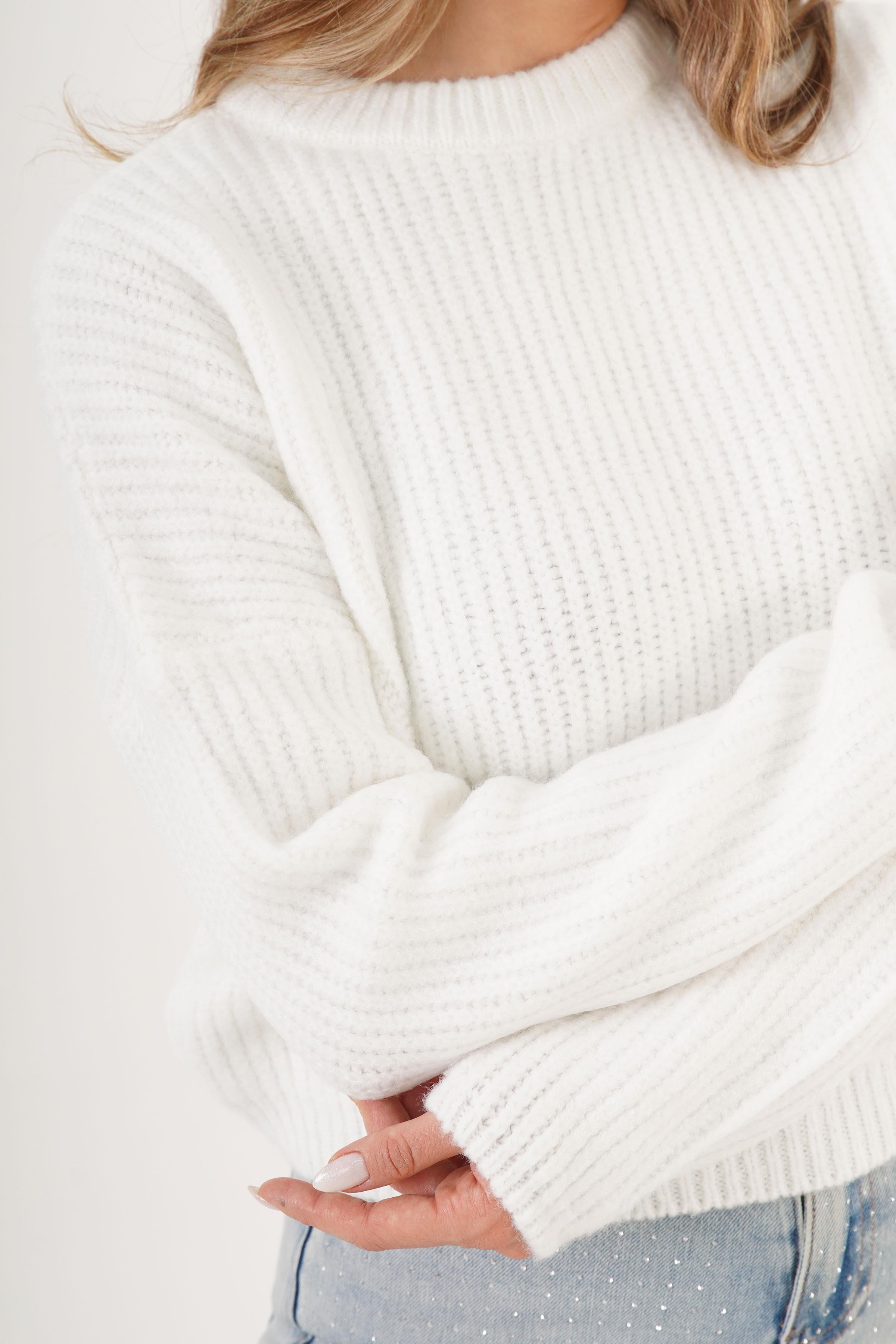 Bisiklet Yaka Basic Toptan Beyaz Kazak