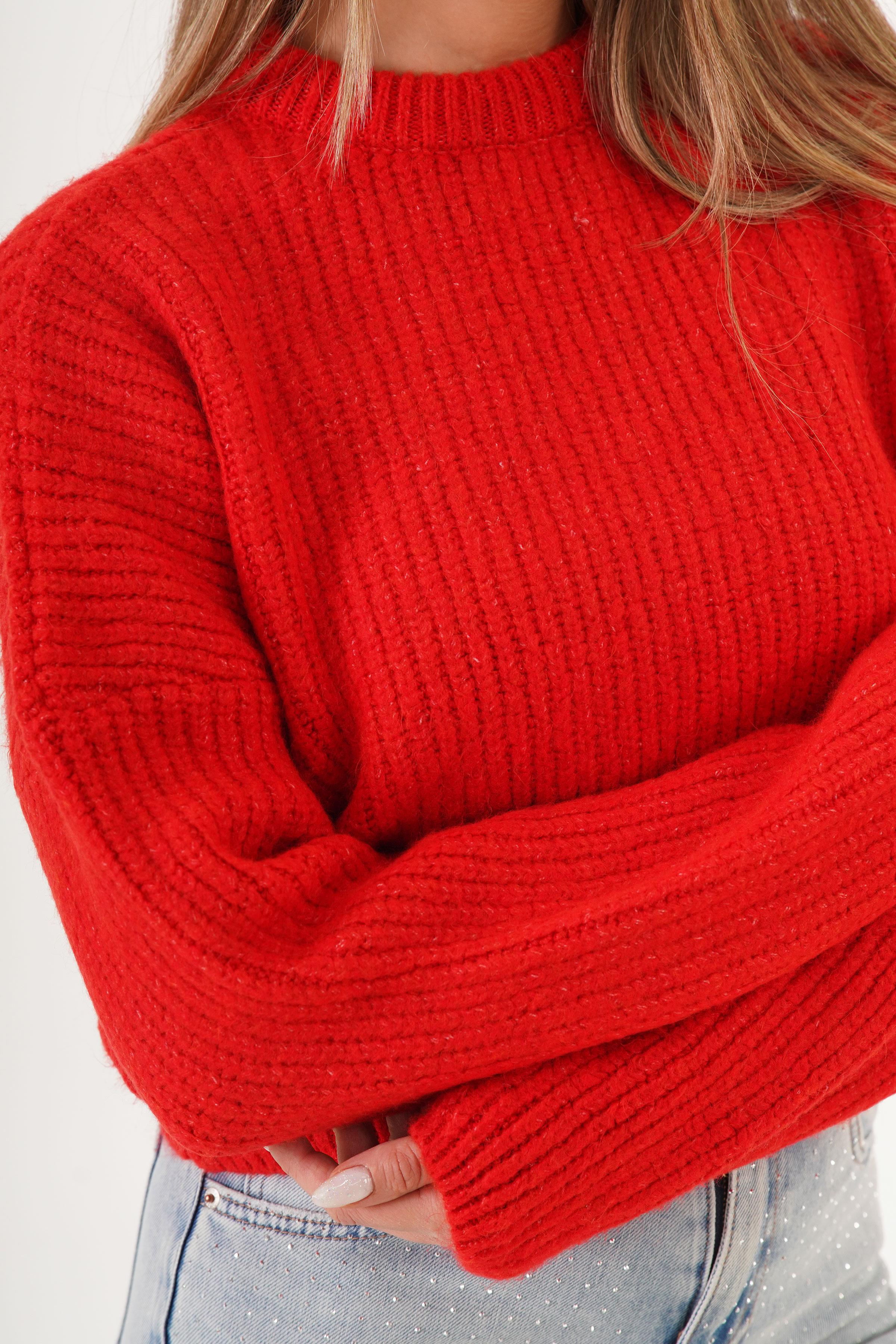 Bisiklet Yaka Basic Toptan Kırmızı Kazak