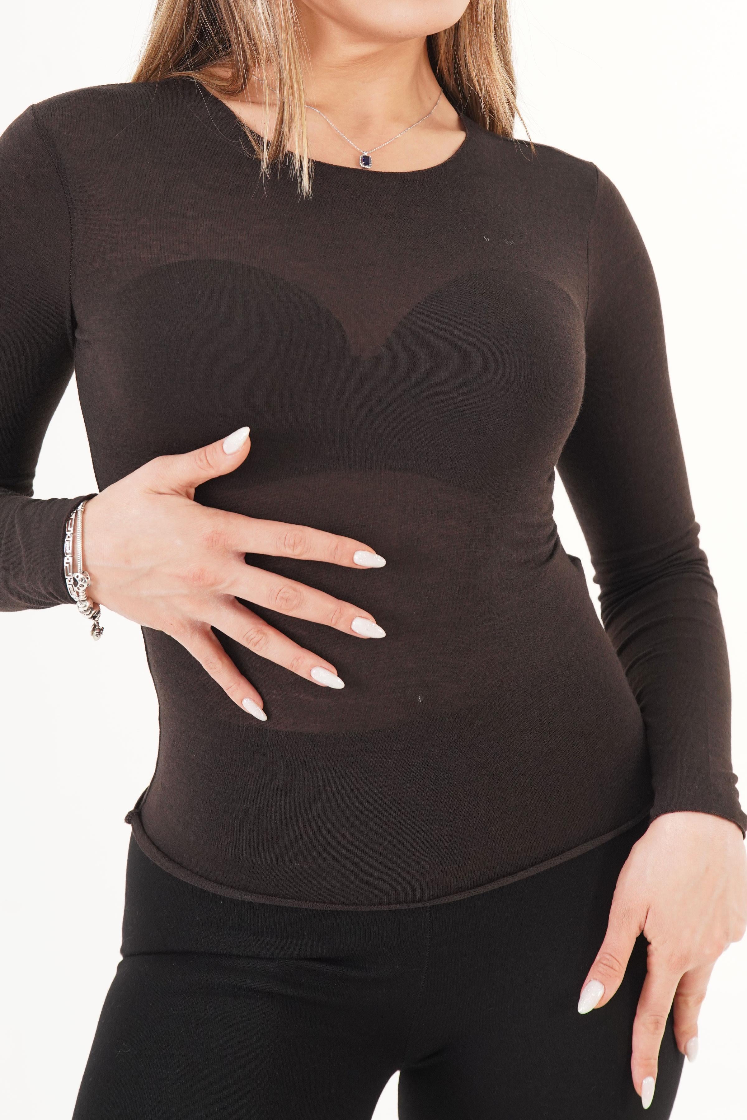 Süper İnce Trend Basic Toptan Kahve Bluz