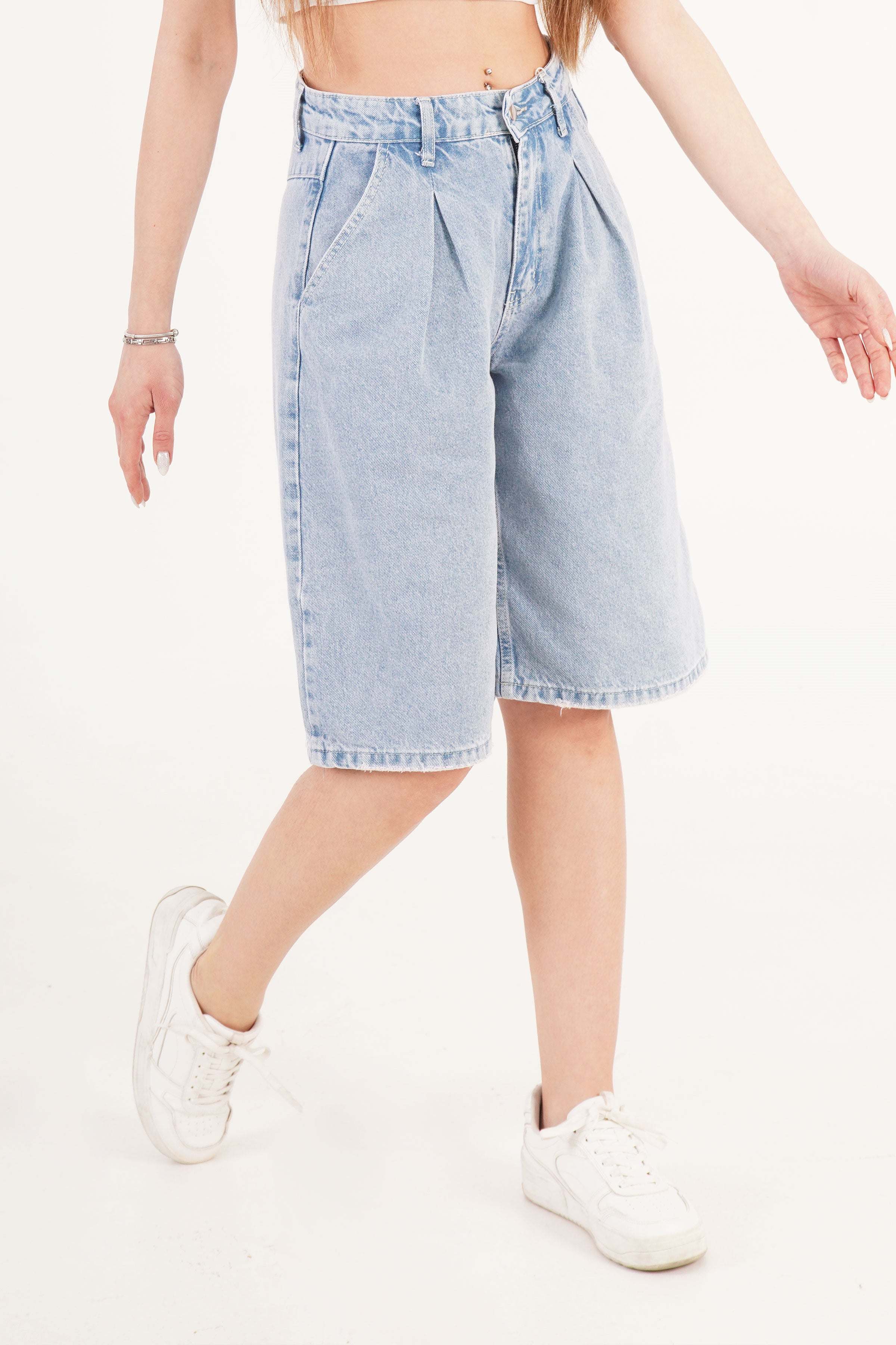 Yüksek Bel Kot Mavisi Toptan Denim Jorts Kot Mavisi S