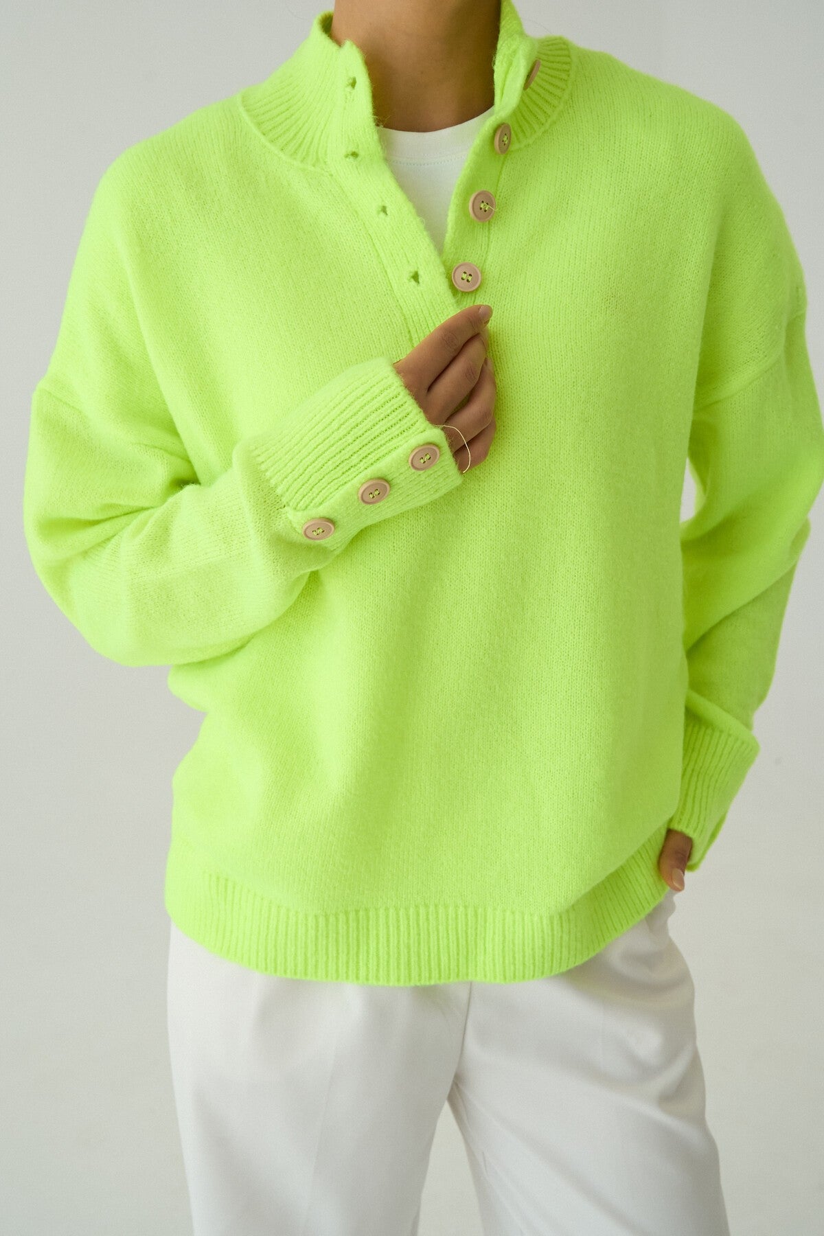 Neon Dark Green 10 Button Sweater