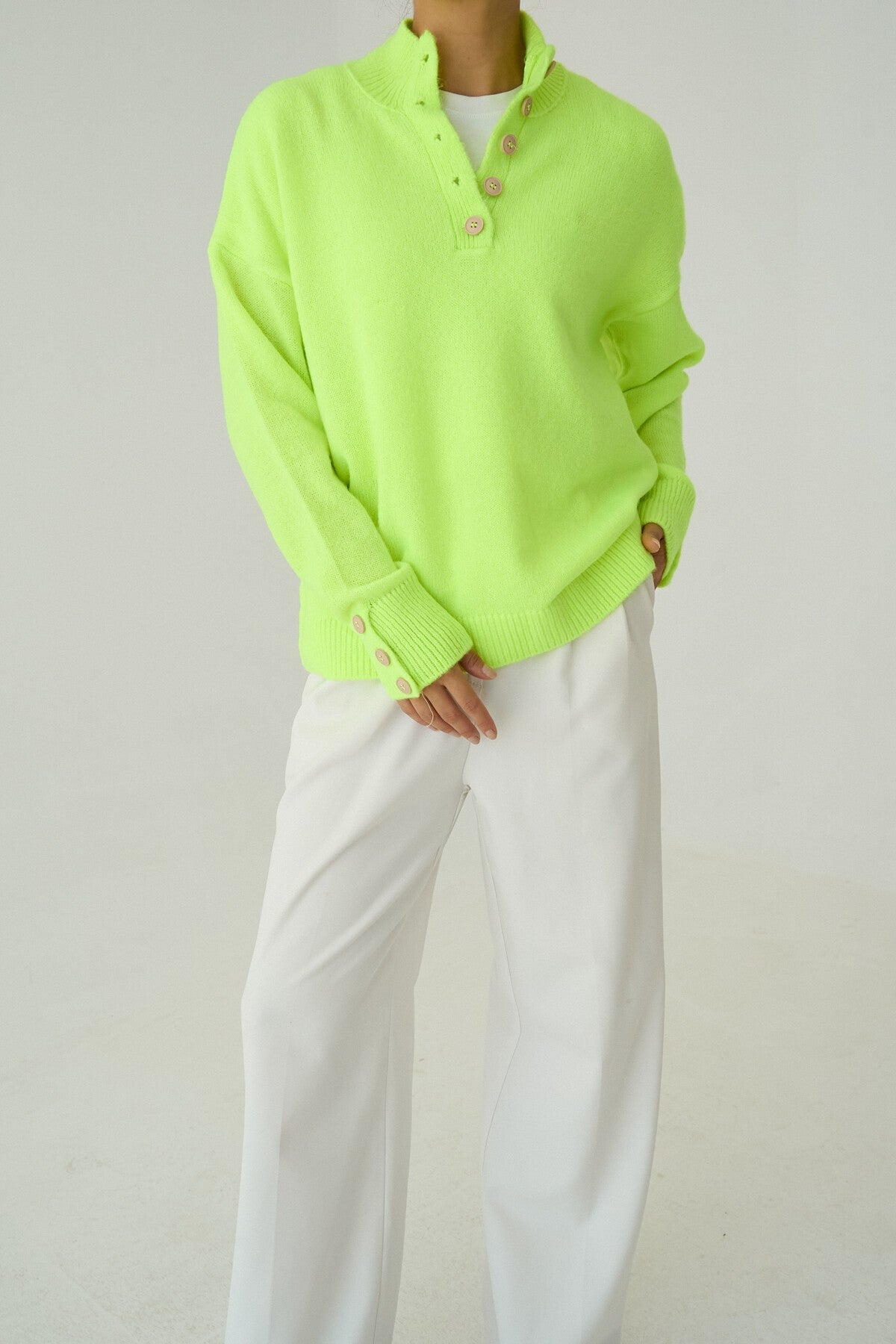Neon Dark Green 10 Button Sweater