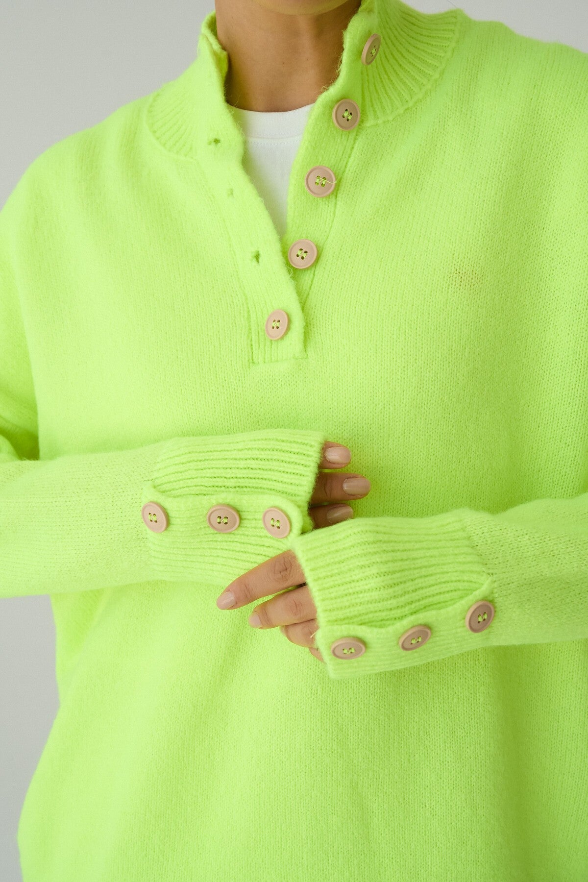 Neon Dark Green 10 Button Sweater