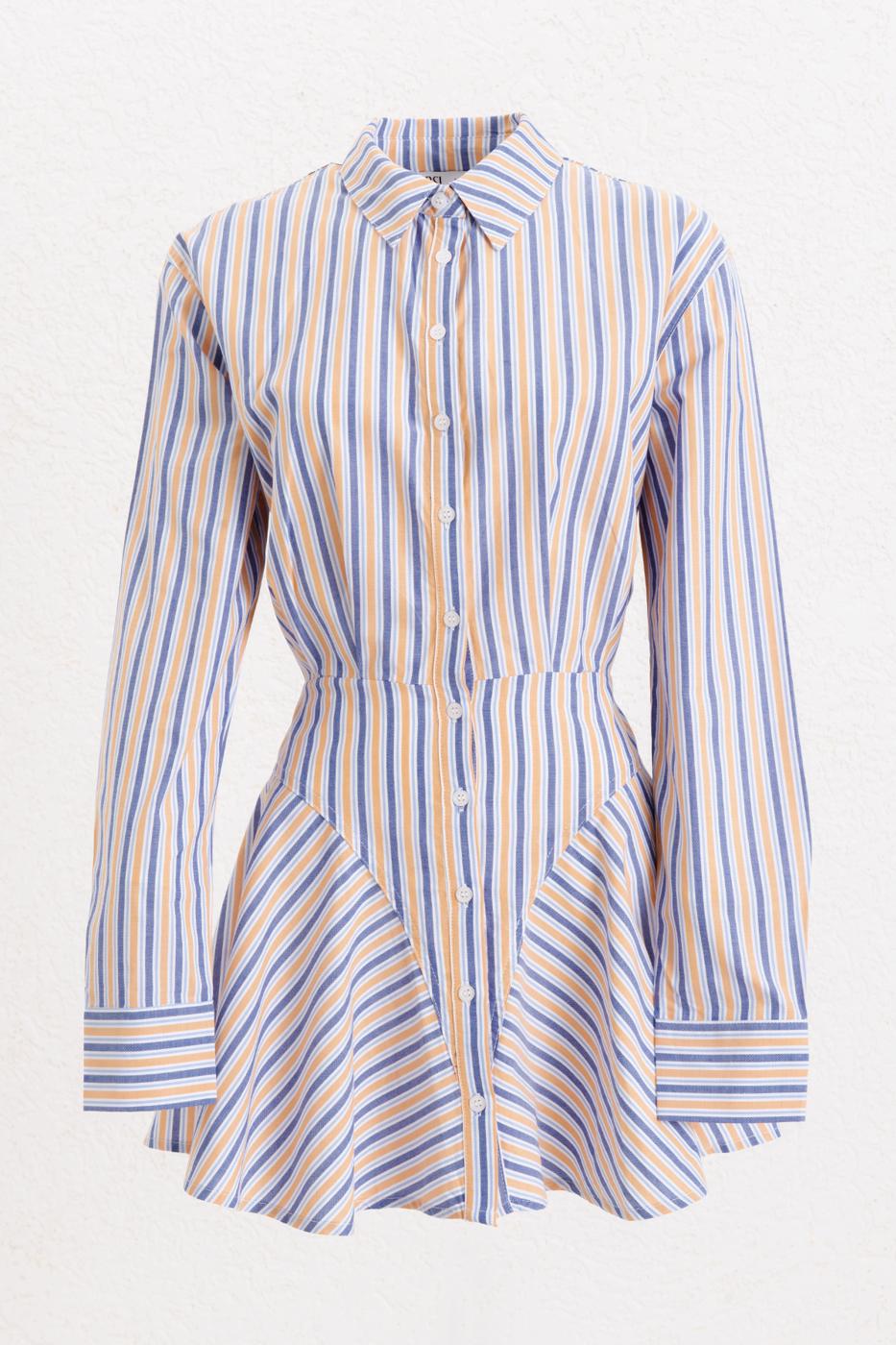 100% Cotton Striped Mini Shirt Dress