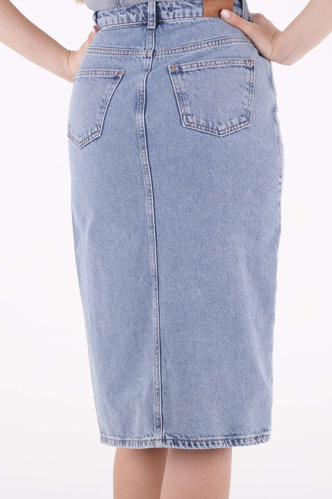 Asimetrik Detaylı Kot Etek - Orta Mavi Kot - (S-XL-6-2) - 6