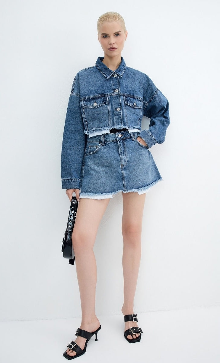 Mini Kot Etek - Orta Mavi Kot - (XS-L) - 4