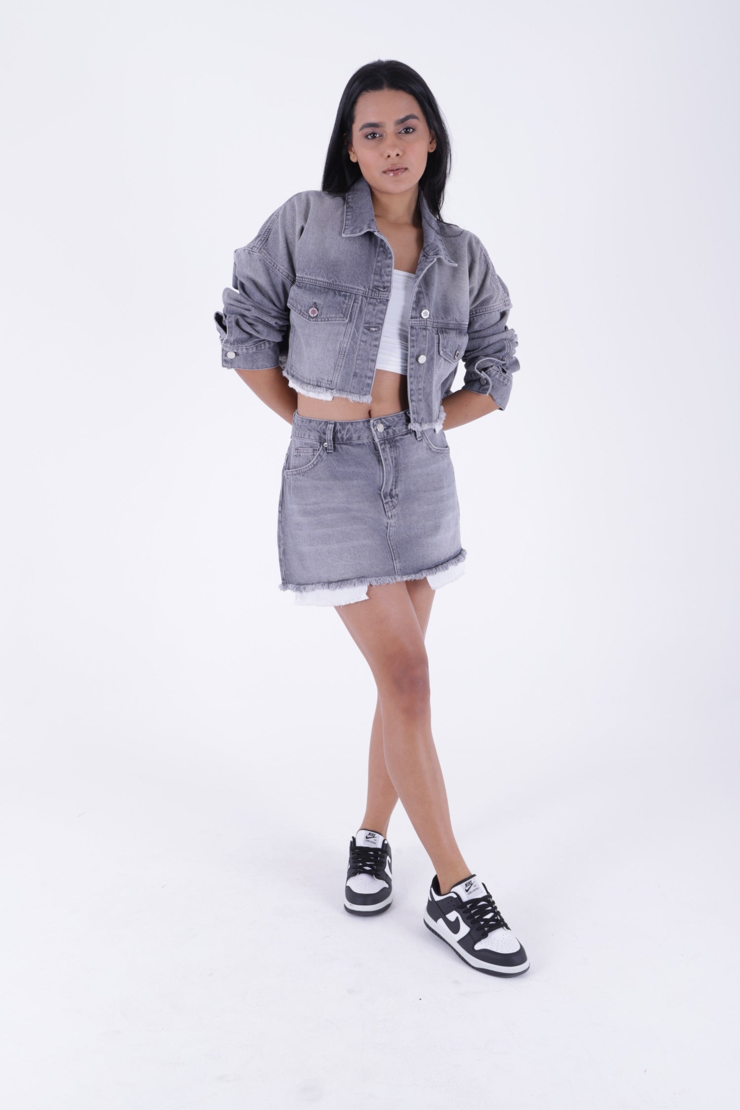 Mini Kot Etek - Koyu Gri Kot - (XS-L) - 2