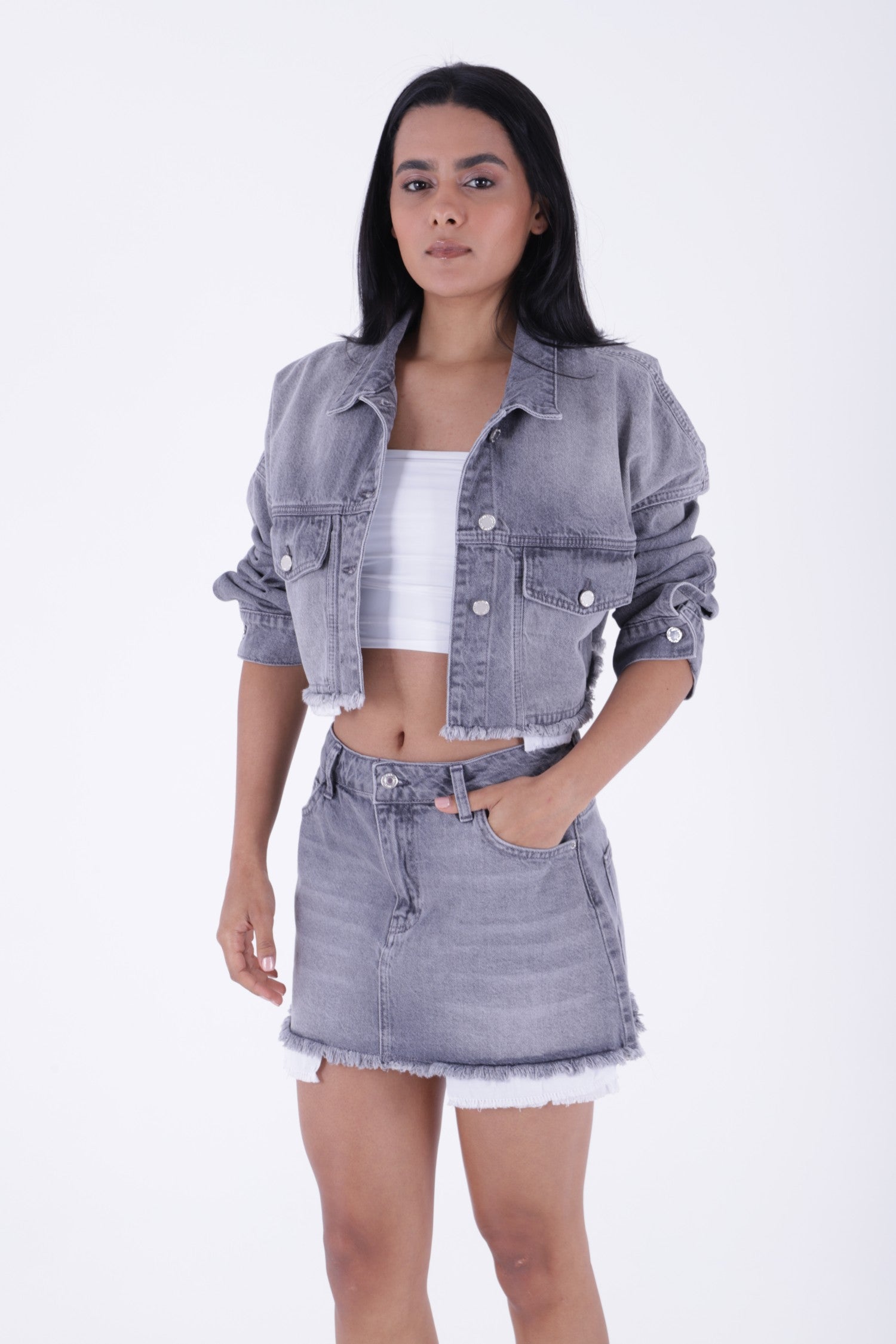 Mini Kot Etek - Koyu Gri Kot - (XS-L) - 5