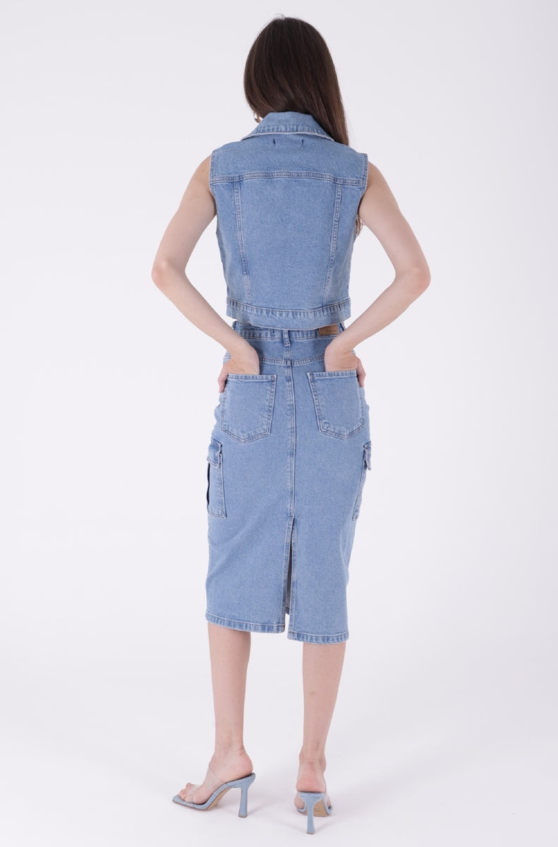 Kargo Cepli Kot Etek - Açık Mavi Kot - (XS-XL) - 3