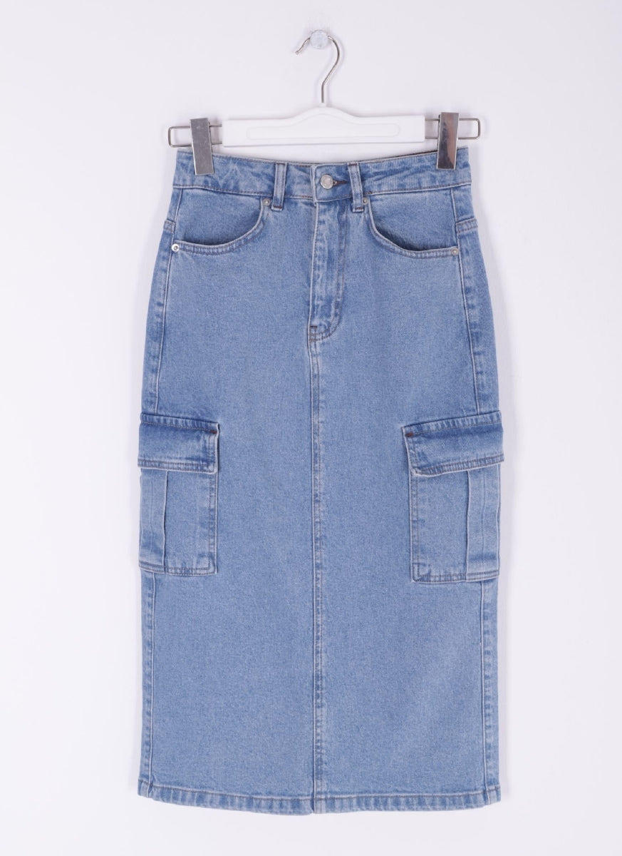 Kargo Cepli Kot Etek - Açık Mavi Kot - (XS-XL) - 6