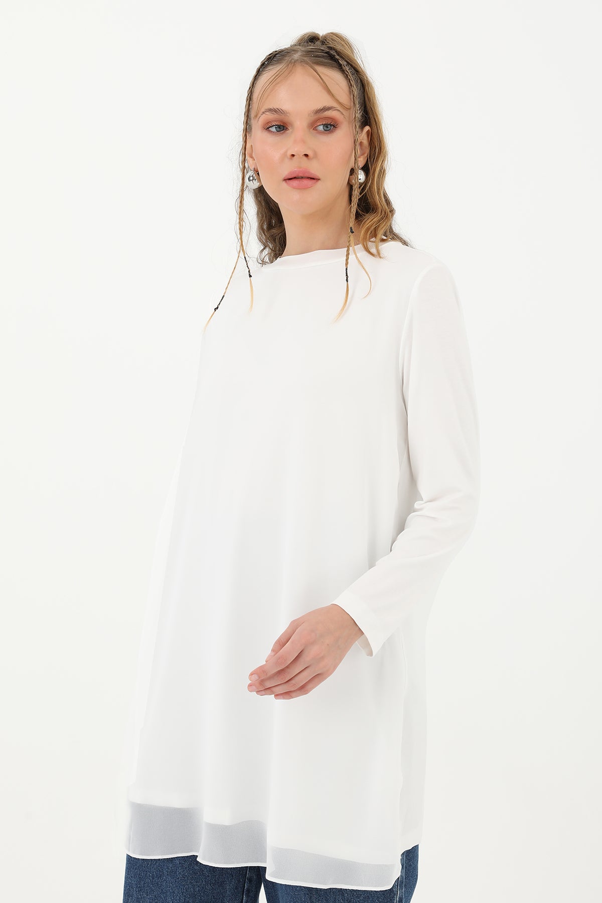 Kadın Balıkçı Yaka Tül Detaylı Bluz - 10269TUN