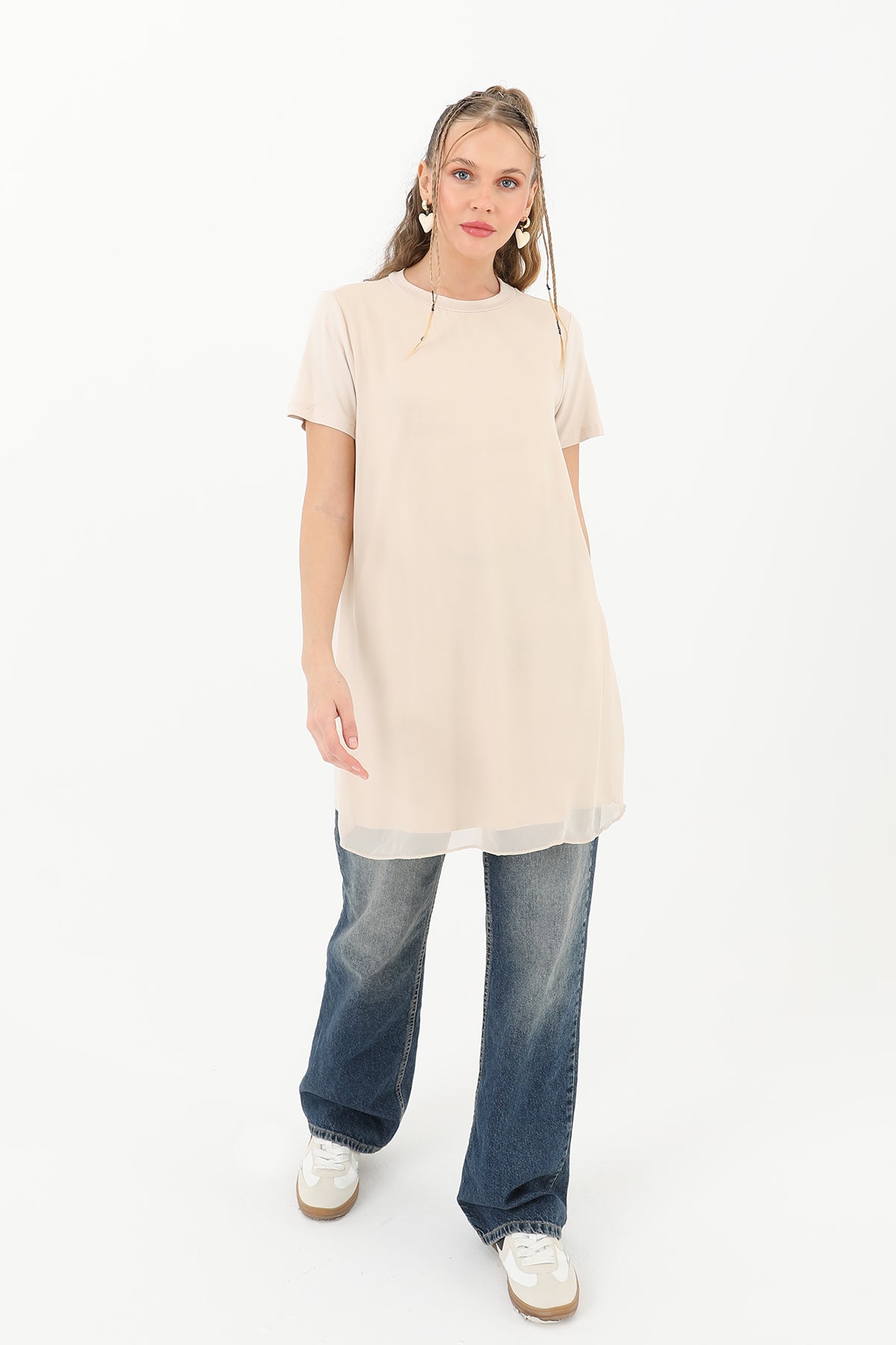 Kadın Basic Uzun T-Shirt -10271TUN