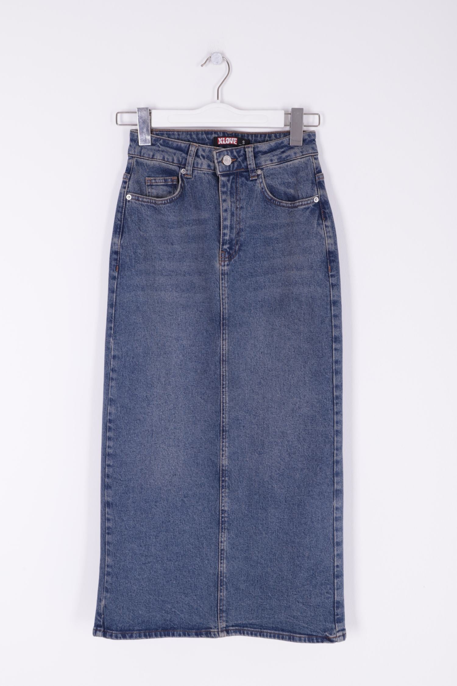 Uzun Boy Kot Etek - Koyu Mavi Kar Yıkama Tintli - (XS-XL) - 6