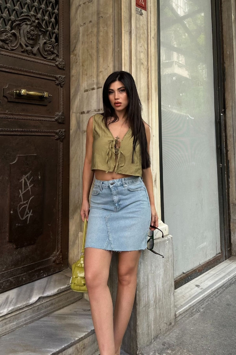 Mini Kot Etek - Açık Mavi Kot - (38-44-6) - 3