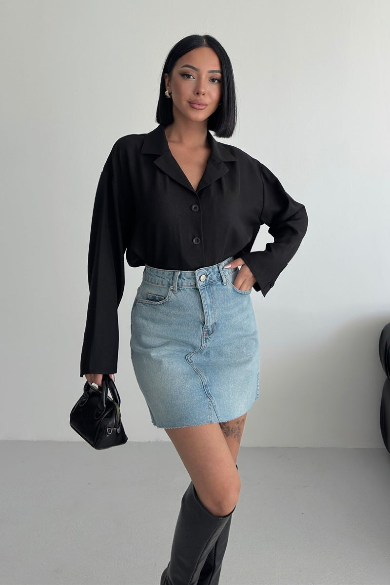 Mini Kot Etek - Buz Mavisi ve Tintli - (38-44-6) - 3