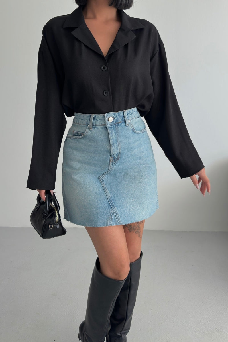 Mini Kot Etek Buz Mavisi ve Tintli