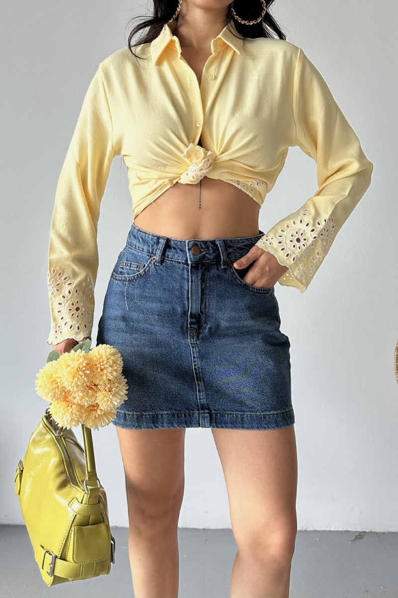 Mini Kot Etek Koyu Mavi Kot