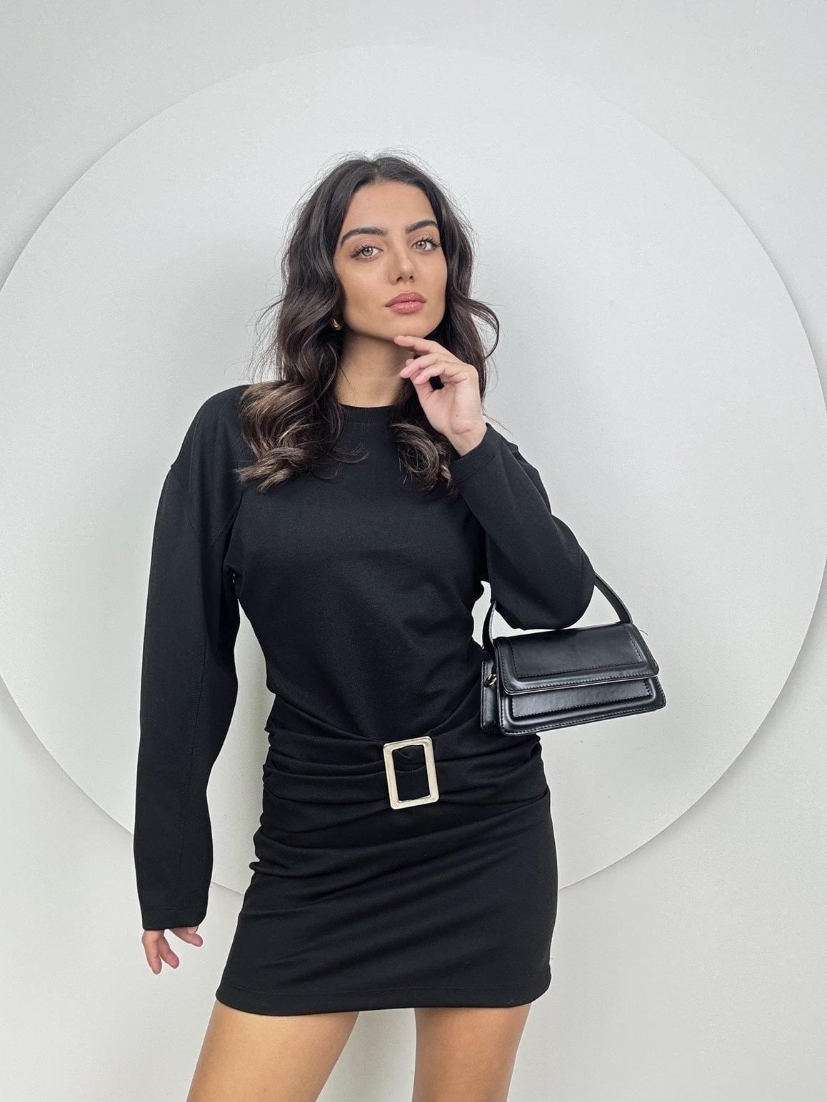 1062 KNITTED BUCKLE MINI BODYCON DRESS
