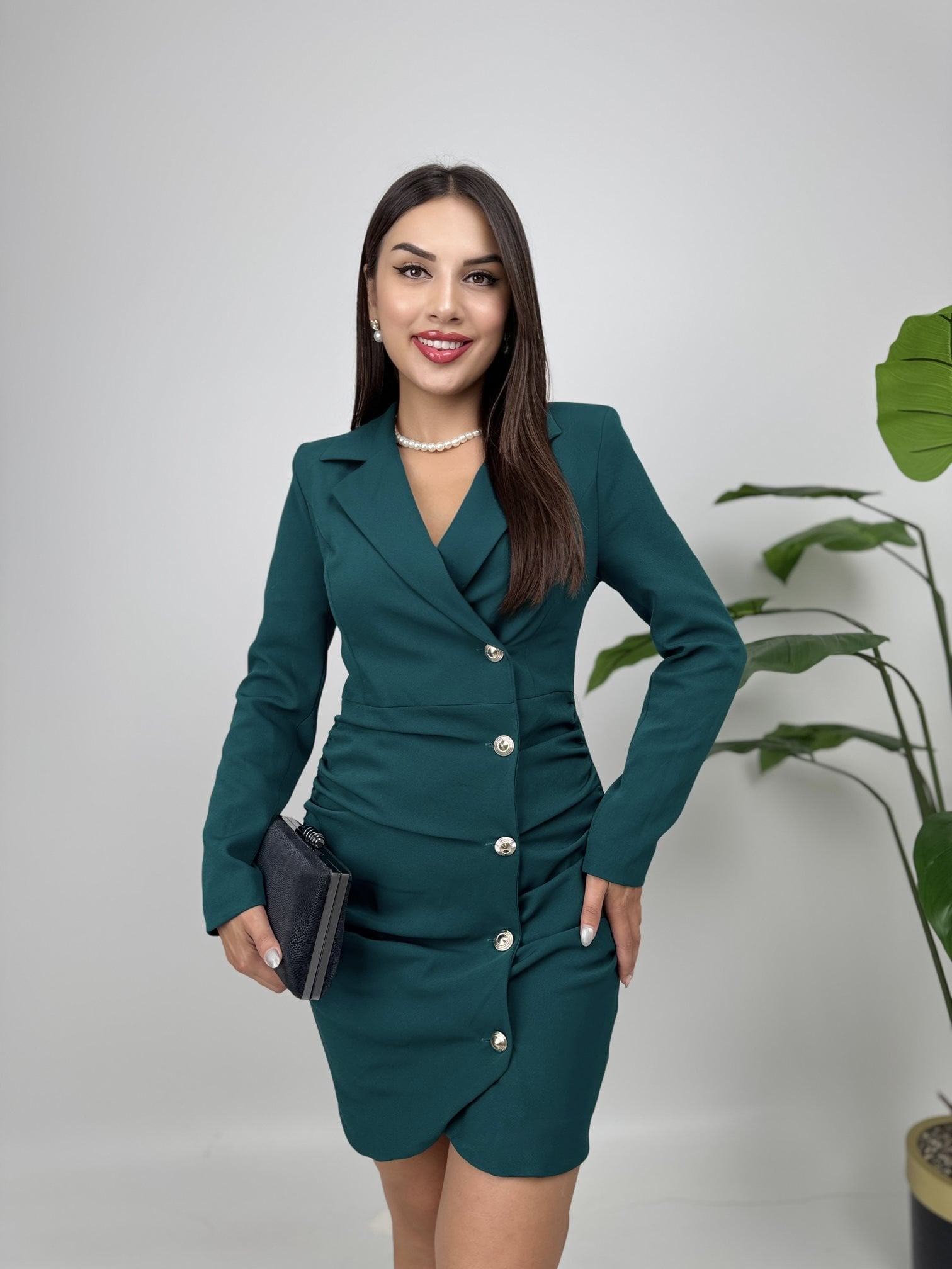 1075 GATHERED BUTTON-UP DRESS