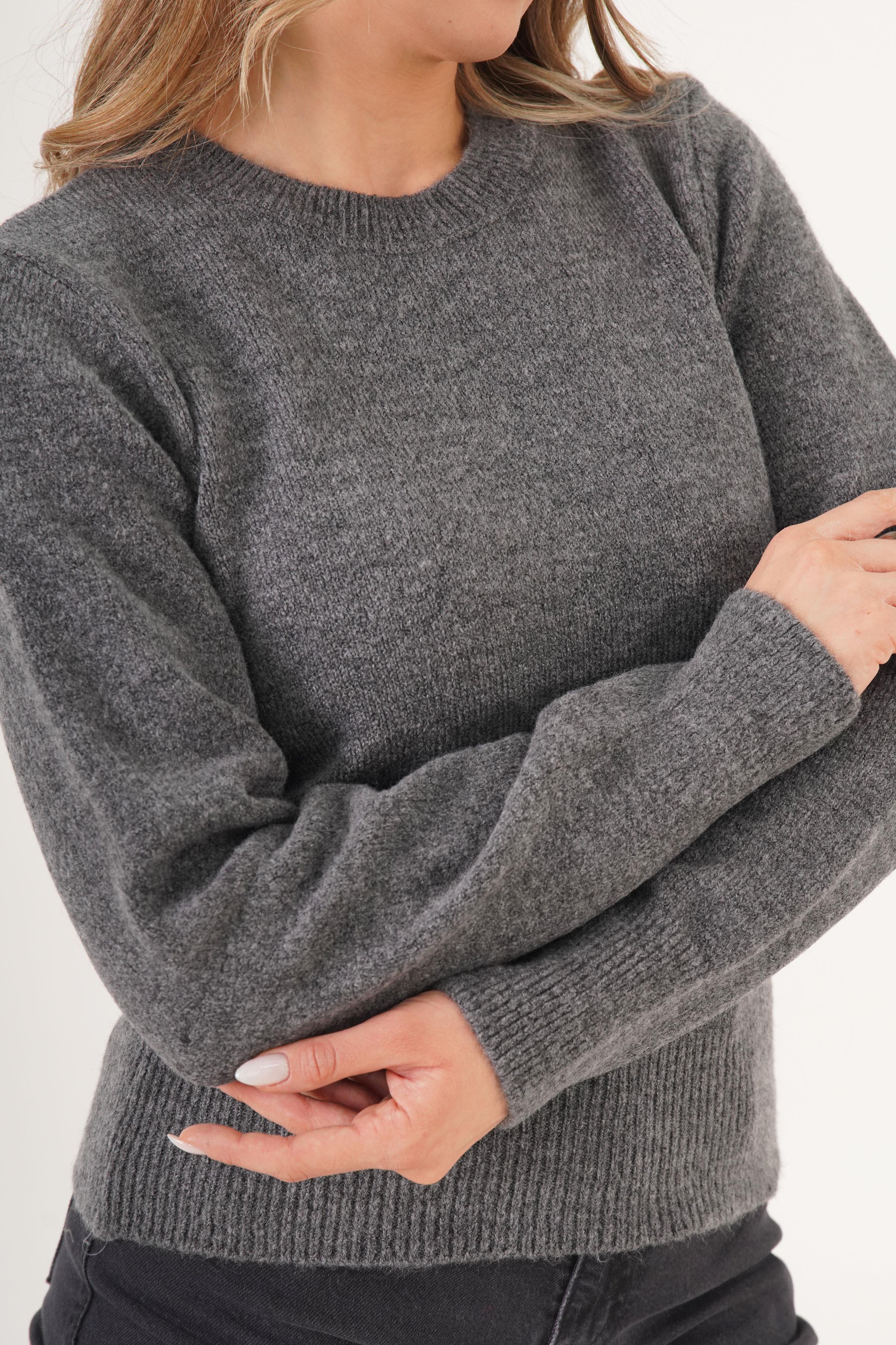 Bisiklet Yaka Düz Model Antrasit Triko Toptan Kazak