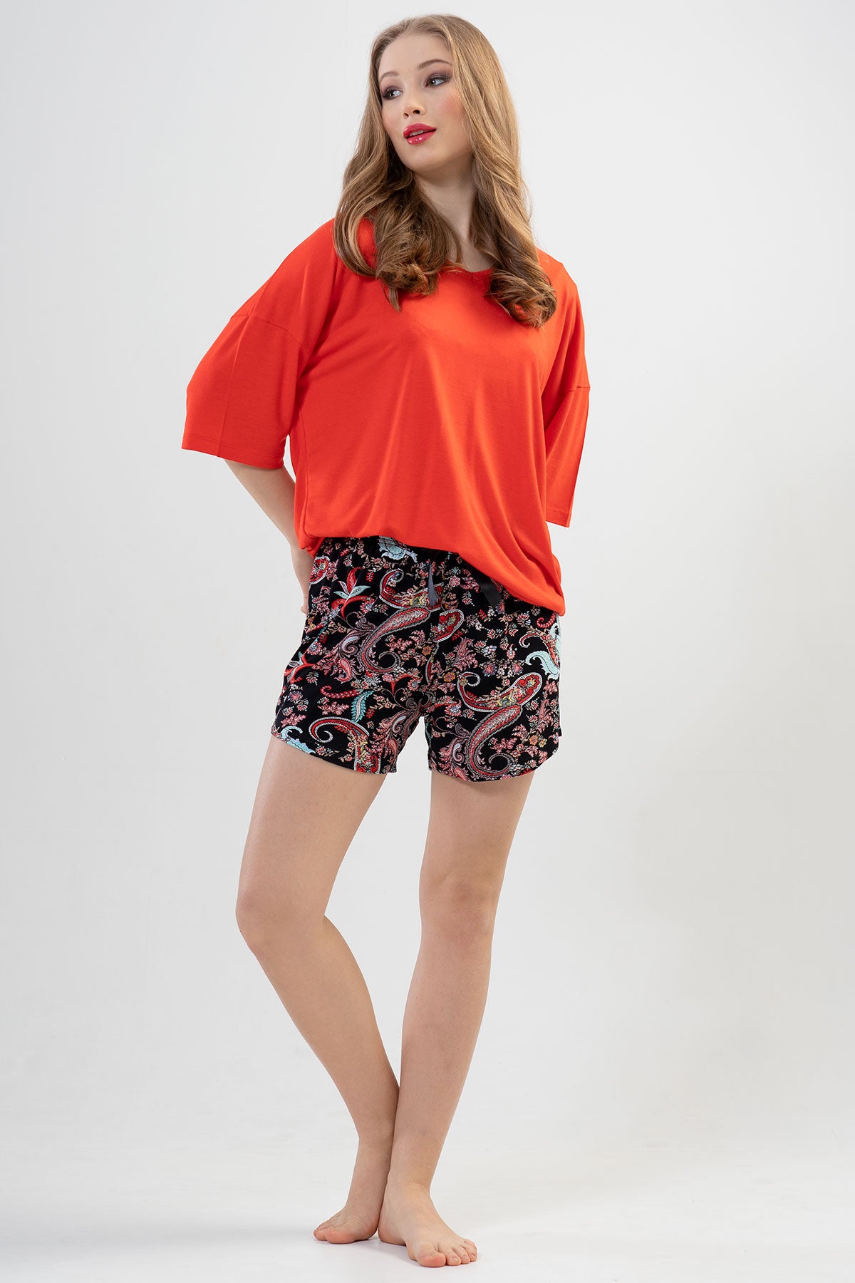 BAYAN LYC WORTEKS V YAKA DUSUK OMUZLU KISA KOL ETEGI OVAL SORT TAKIM