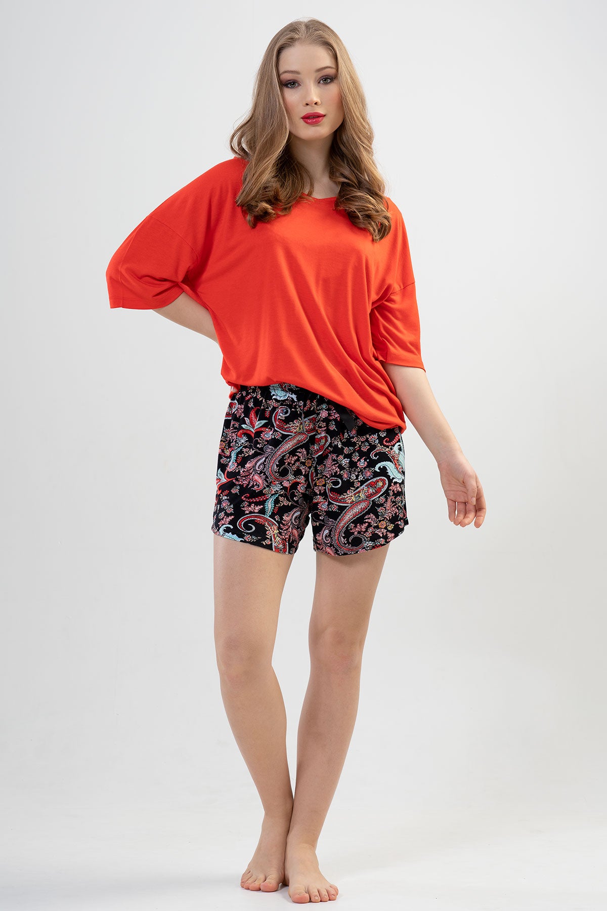 BAYAN LYC WORTEKS V YAKA DUSUK OMUZLU KISA KOL ETEGI OVAL SORT TAKIM