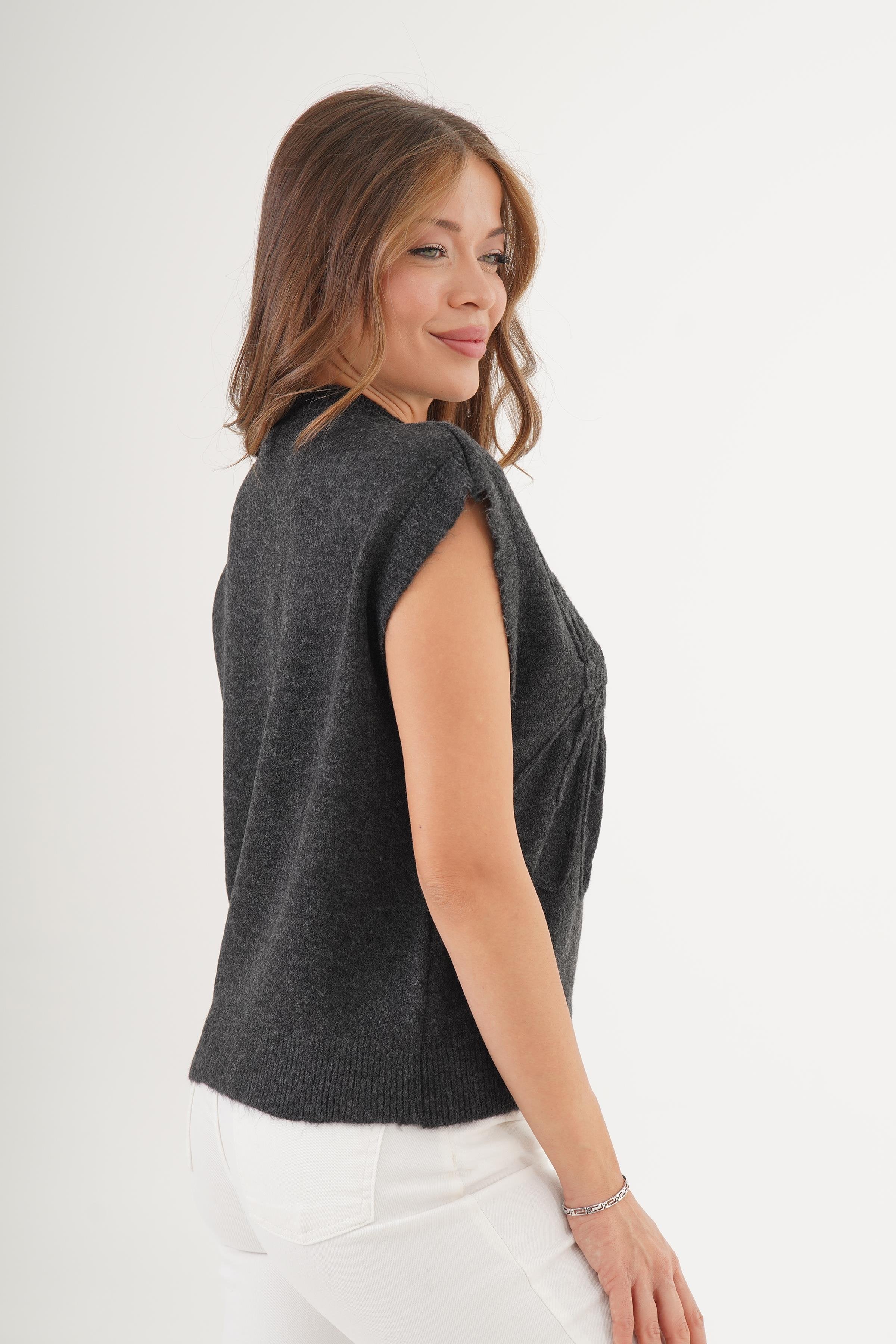 Papatya Desenli Toptan Antrasit Triko Süveter