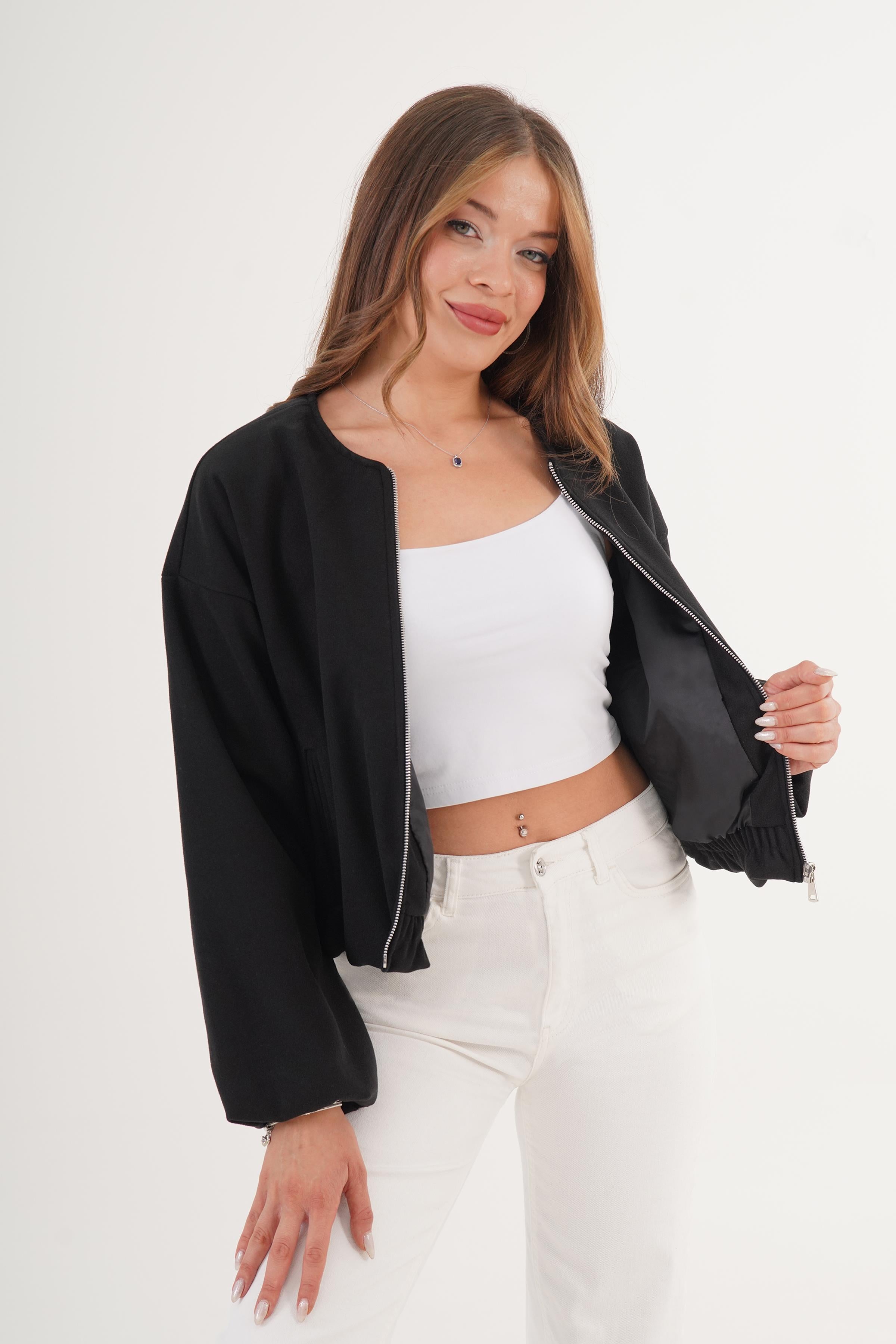 Fermuarlı İç Astarlı Bomber Siyah Toptan Ceket