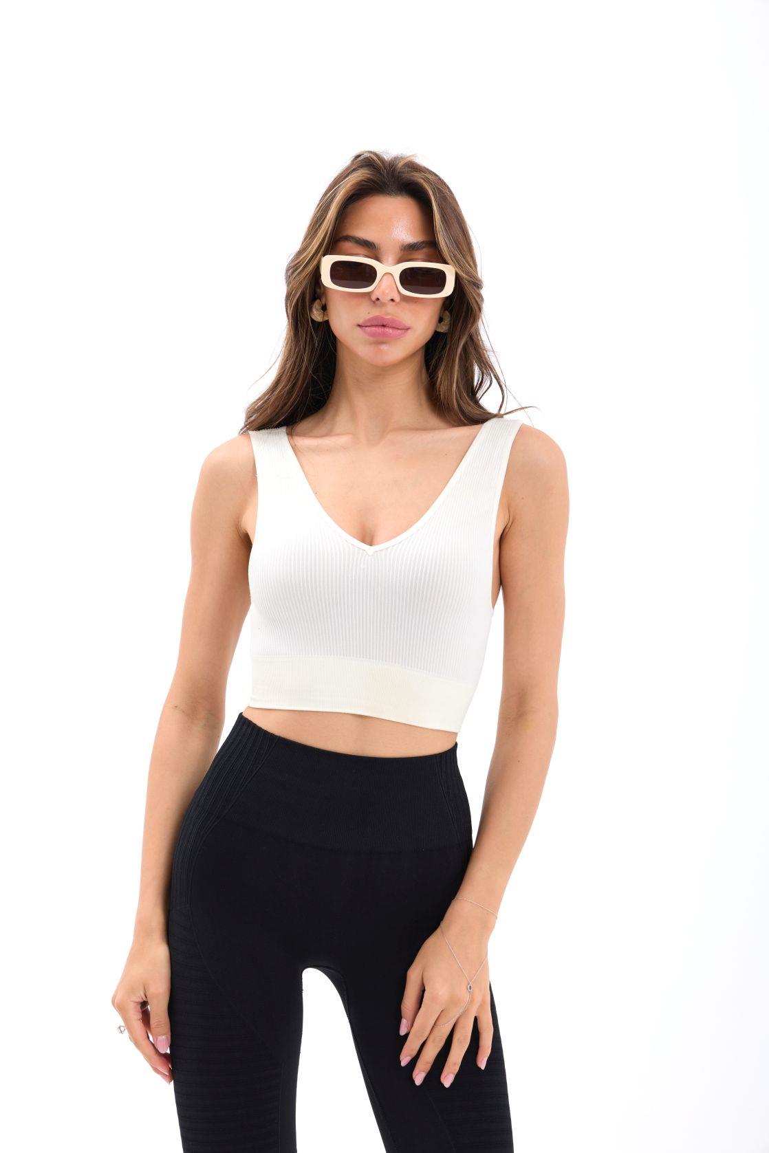 15543 RİPLİ V YAKA BRA-EKRU EKRU M-L