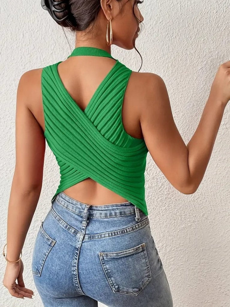 Kadın Sıfır Kol Sırt çapraz Detay Triko Bluz, 37969