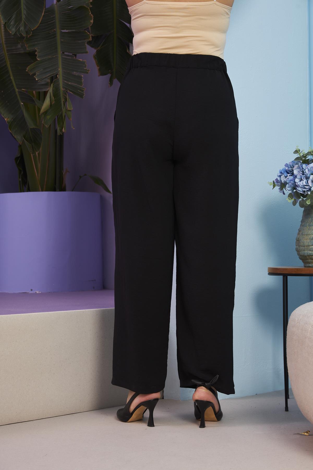 Plus Size Aerobin Black Wide-Leg Pants with Elastic Waist
