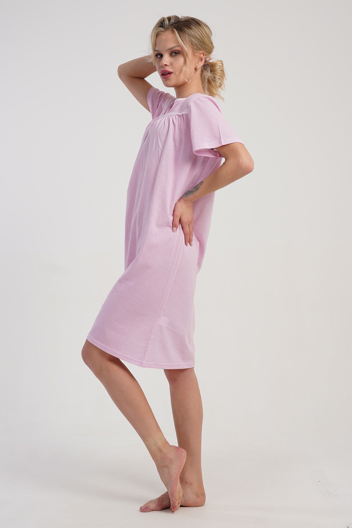 KADIN SUPREM KISA KOL KISA BOY MARAS GECELIK - BABY PINK