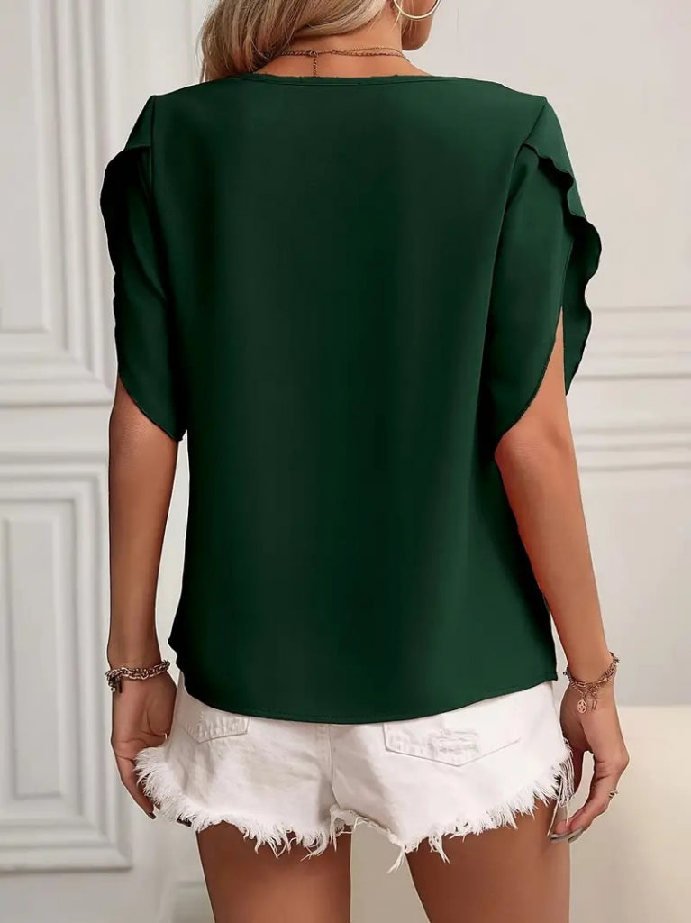 Women's Short Sleeve Collar and Sleeve Detail Jesica Blouse, 24643