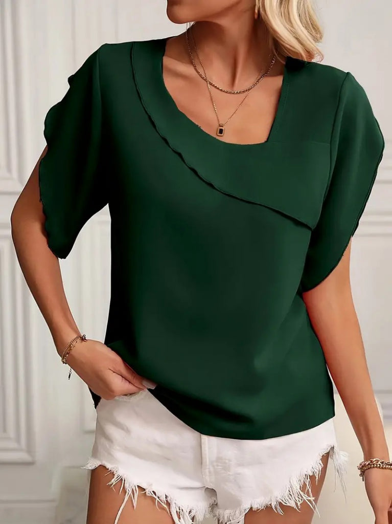 Women's Short Sleeve Collar and Sleeve Detail Jesica Blouse, 24643