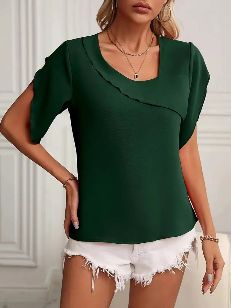 Women's Short Sleeve Collar and Sleeve Detail Jesica Blouse, 24643