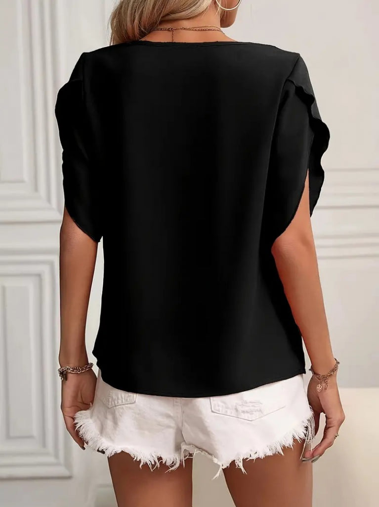 Women's Short Sleeve Collar and Arm Detail Jesica Blouse, 24644