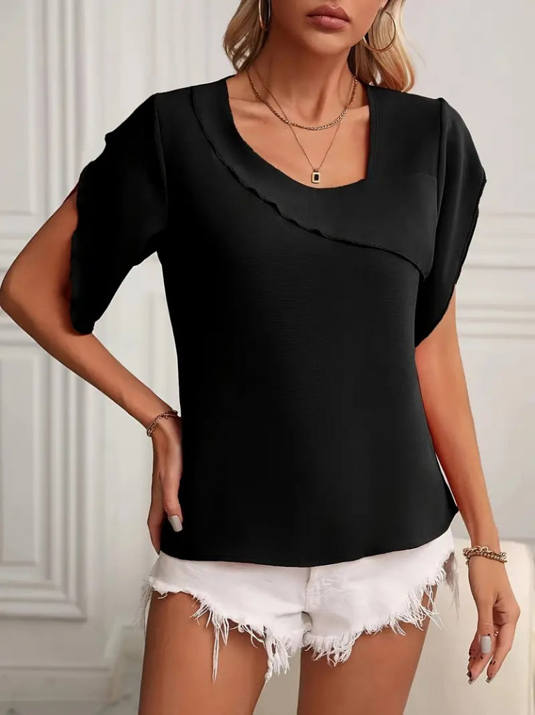 Women's Short Sleeve Collar and Arm Detail Jesica Blouse, 24644