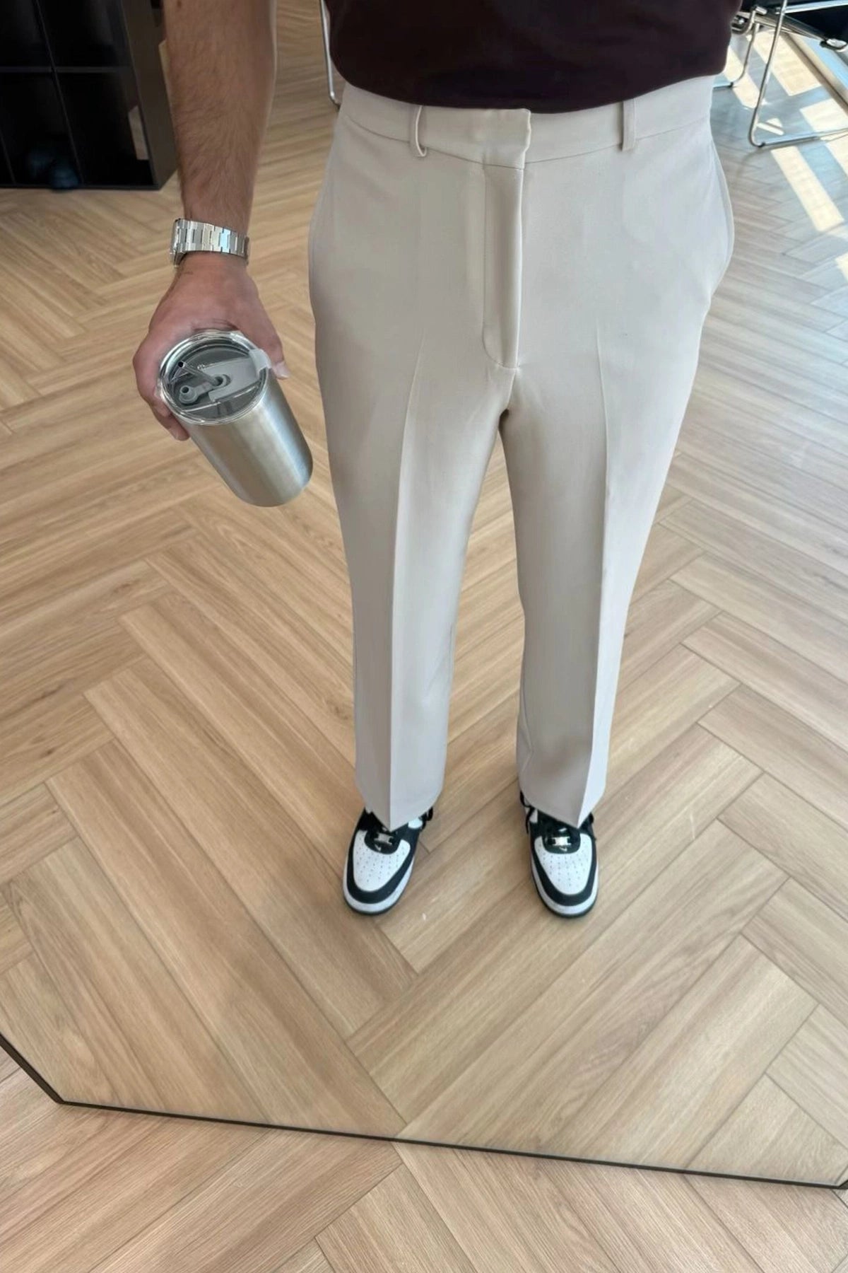 Krem Palazzo Yüksek Bel Pantolon S