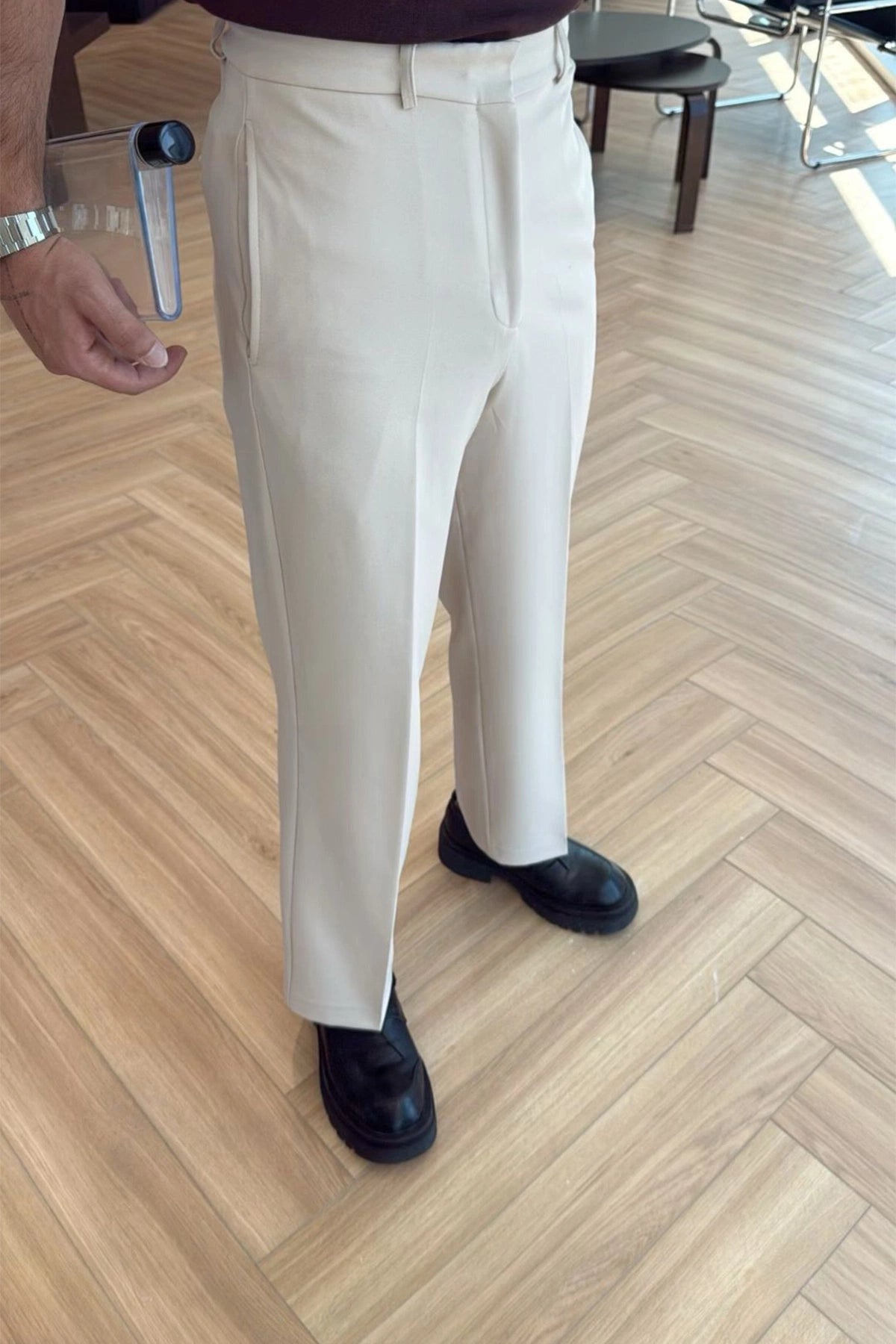 Krem Palazzo Yüksek Bel Pantolon