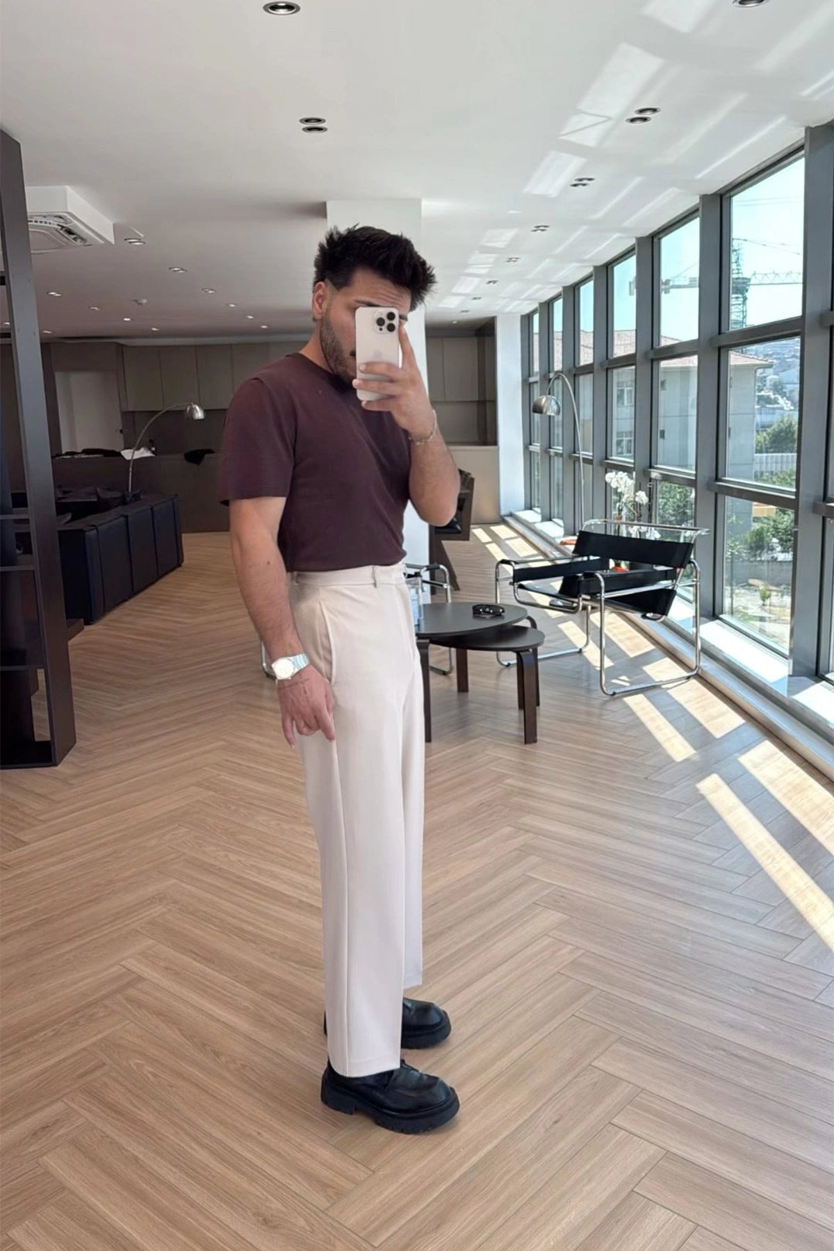 Krem Palazzo Yüksek Bel Pantolon