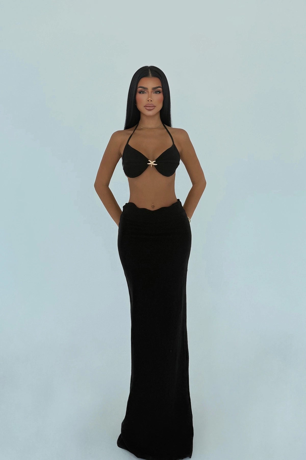 Black Co-ord Set with Tie-Up Skirt