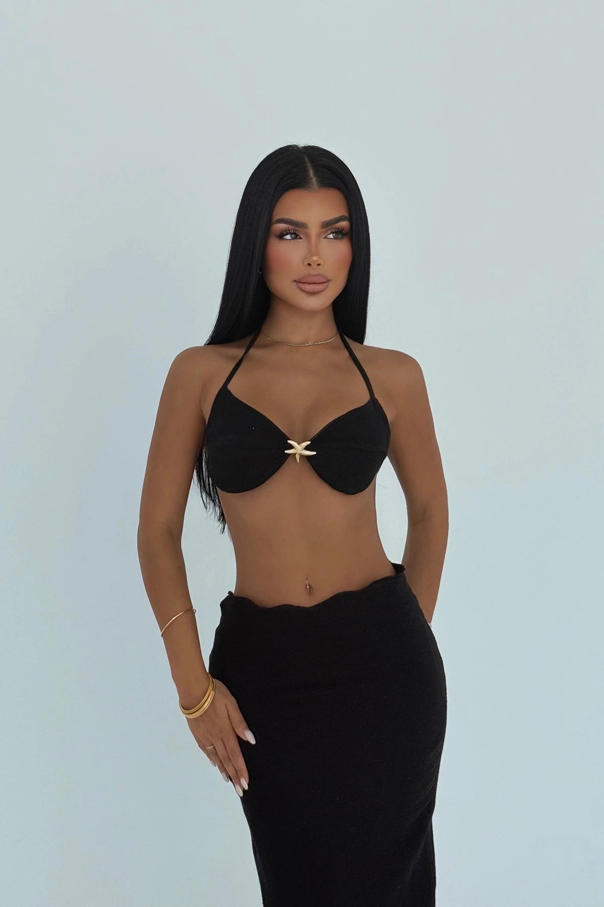 Black Co-ord Set with Tie-Up Skirt