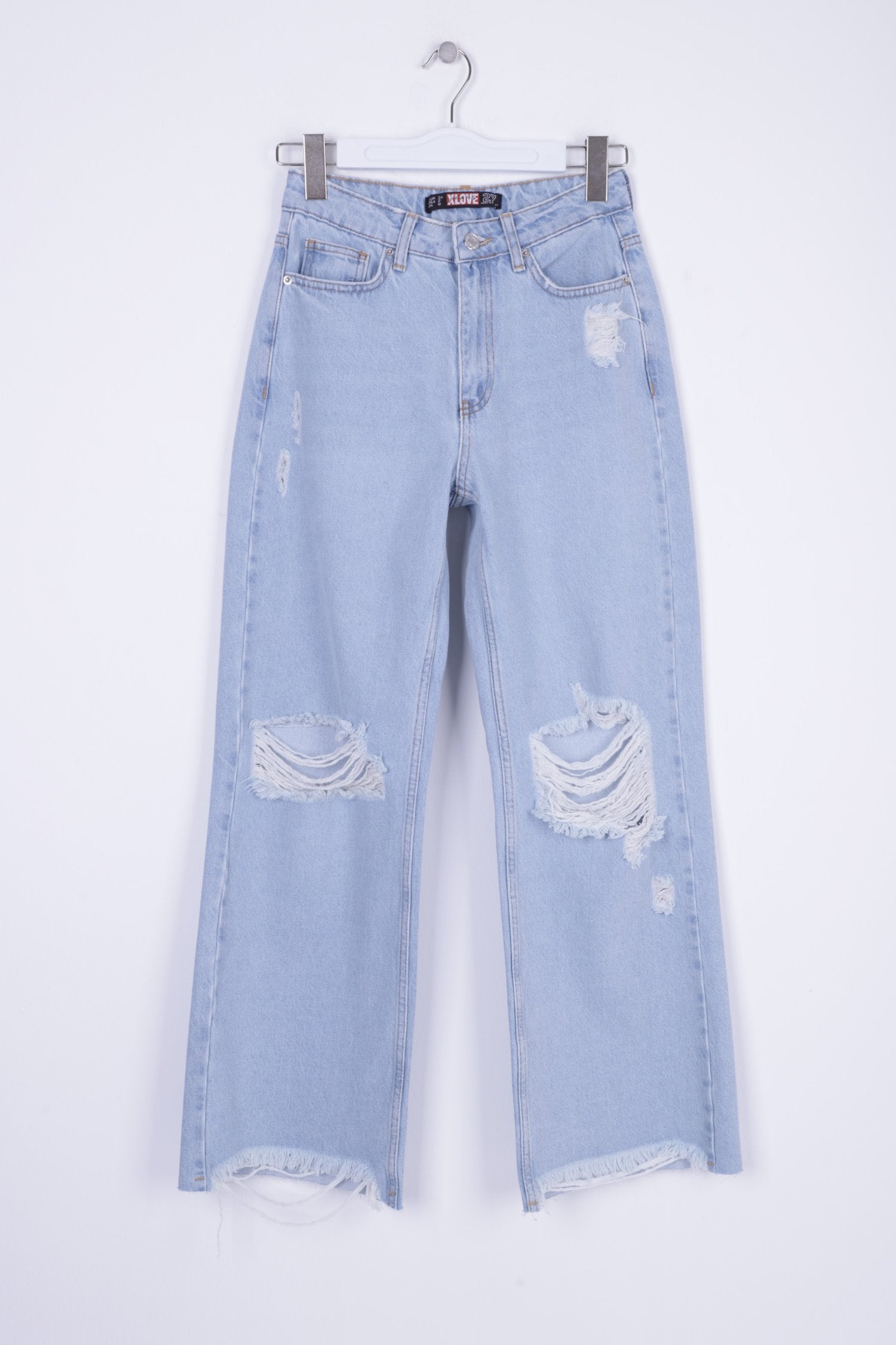 Bol Paça Kot Pantolon - Buz Mavisi ve Tintli - (26-31) - 6