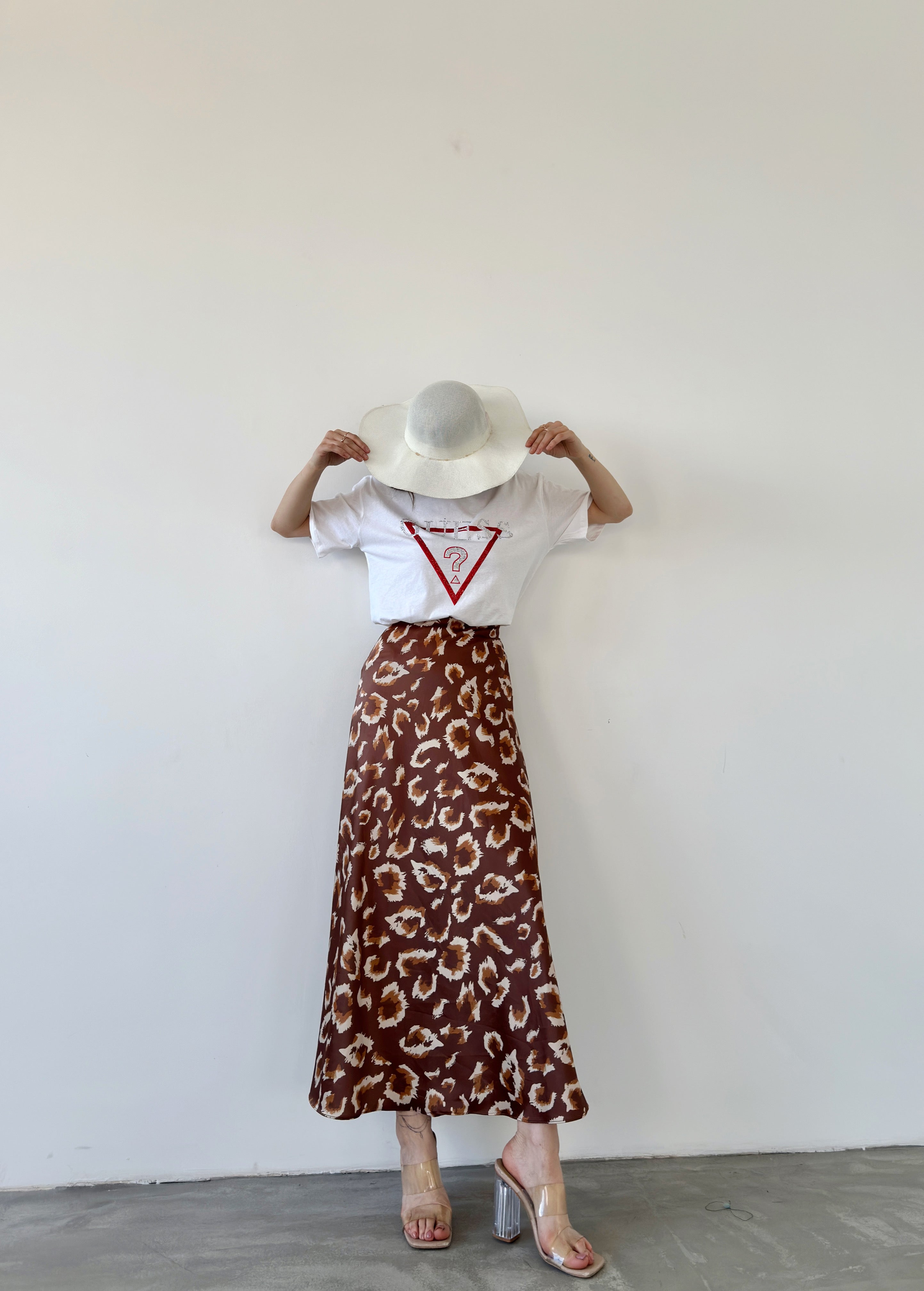 Maxi Length Patterned Satin Skirt