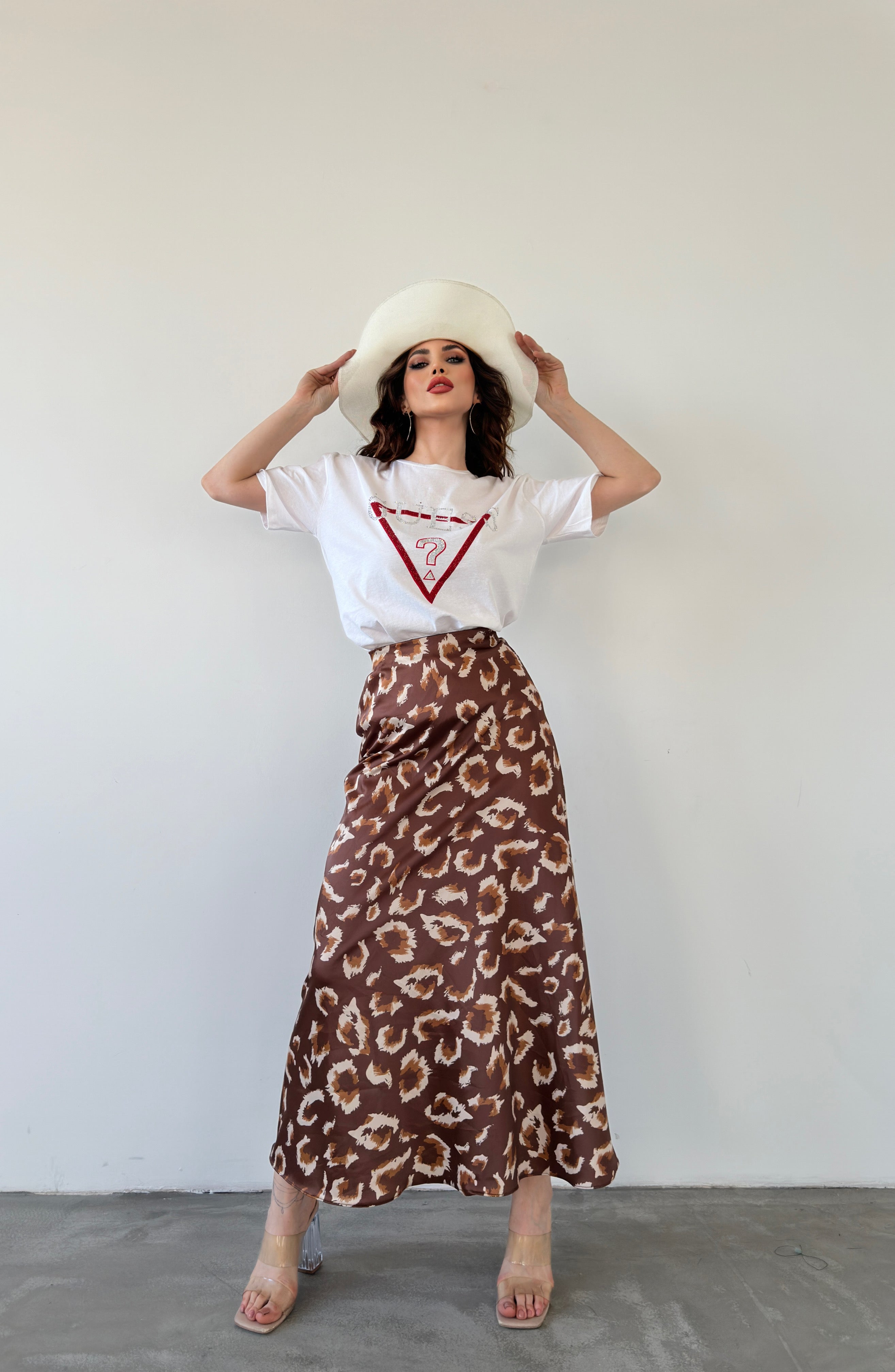 Maxi Length Patterned Satin Skirt