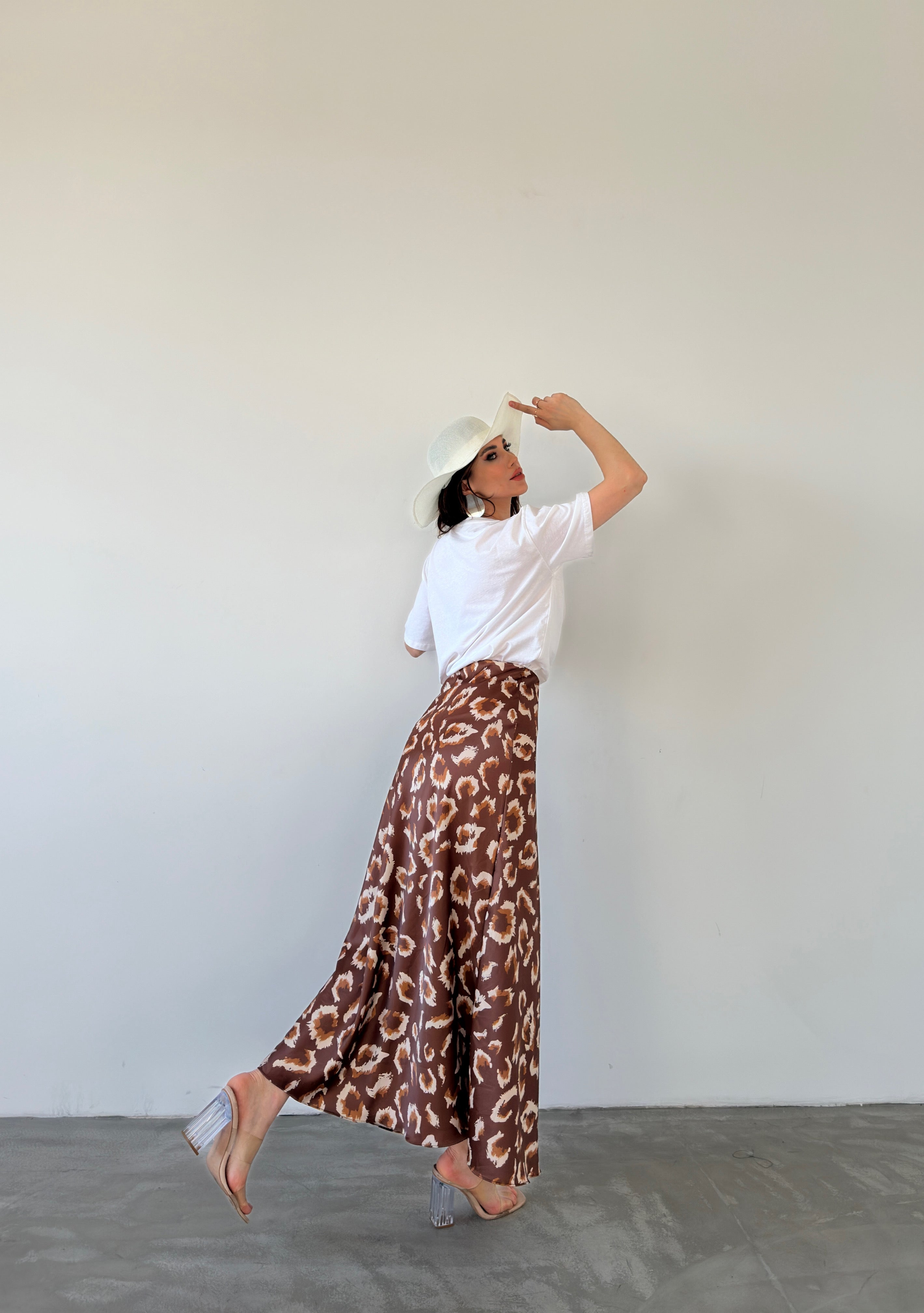 Maxi Length Patterned Satin Skirt