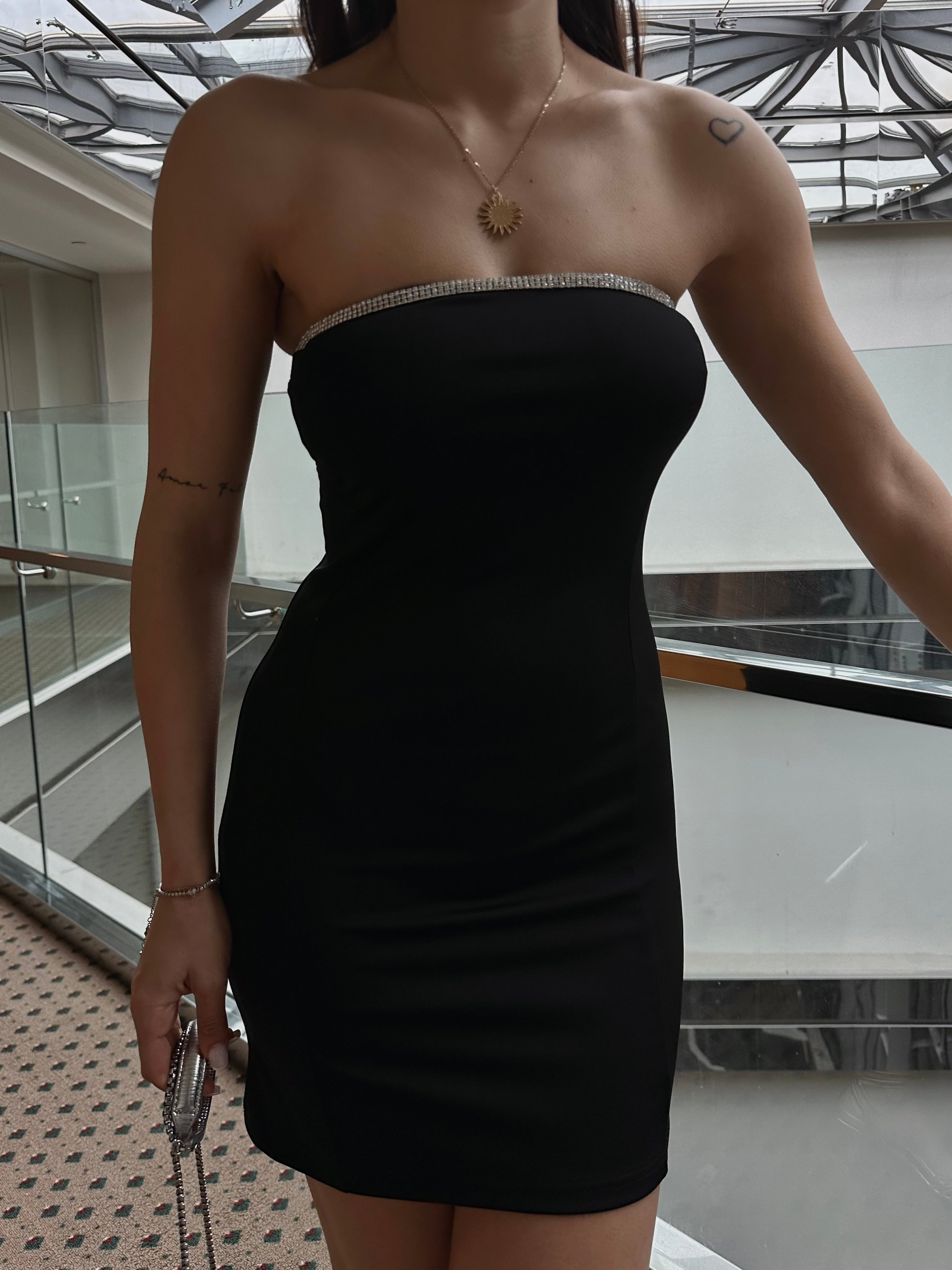 Strapless Dress with Stone Details