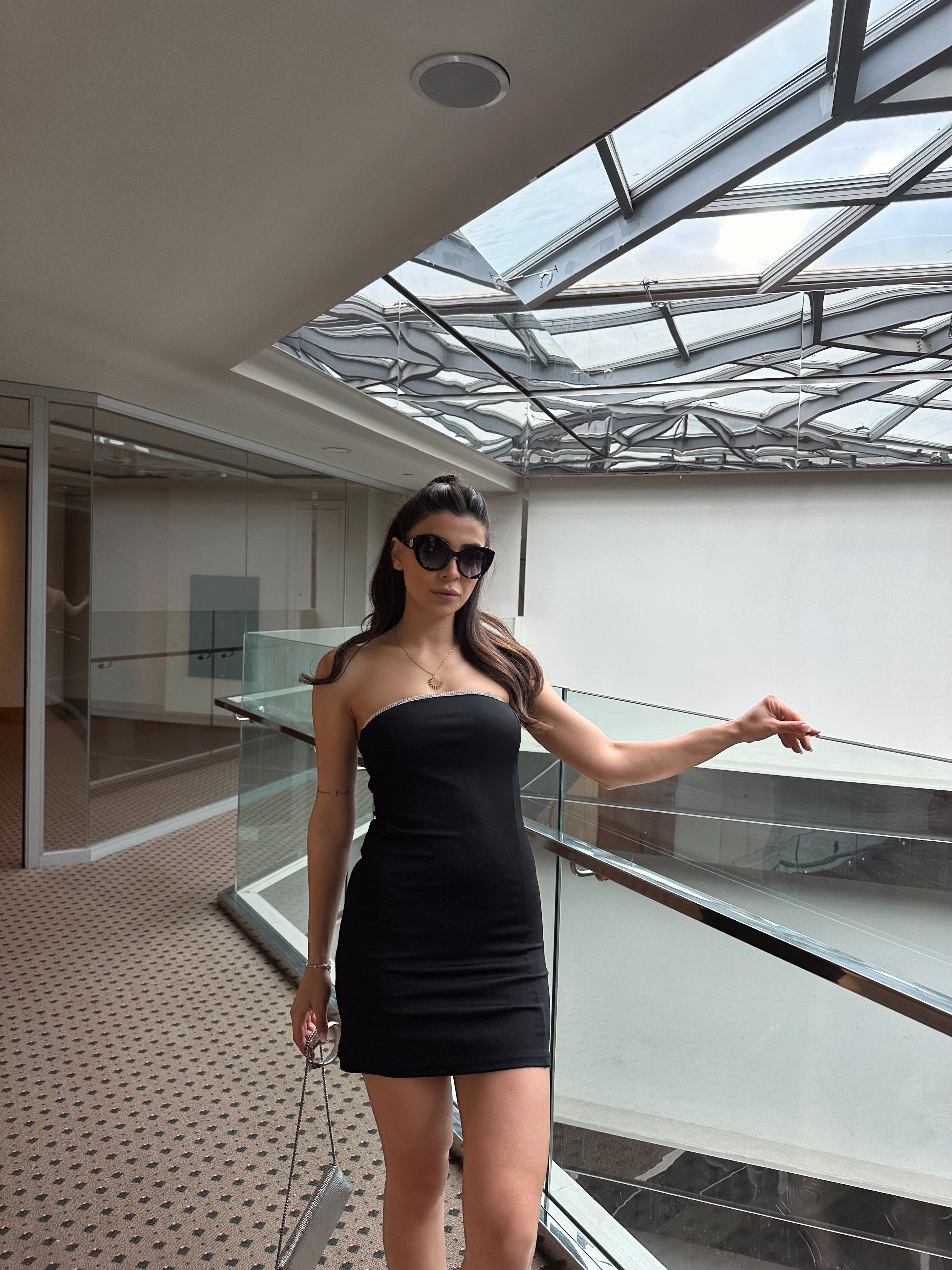 Strapless Dress with Stone Details