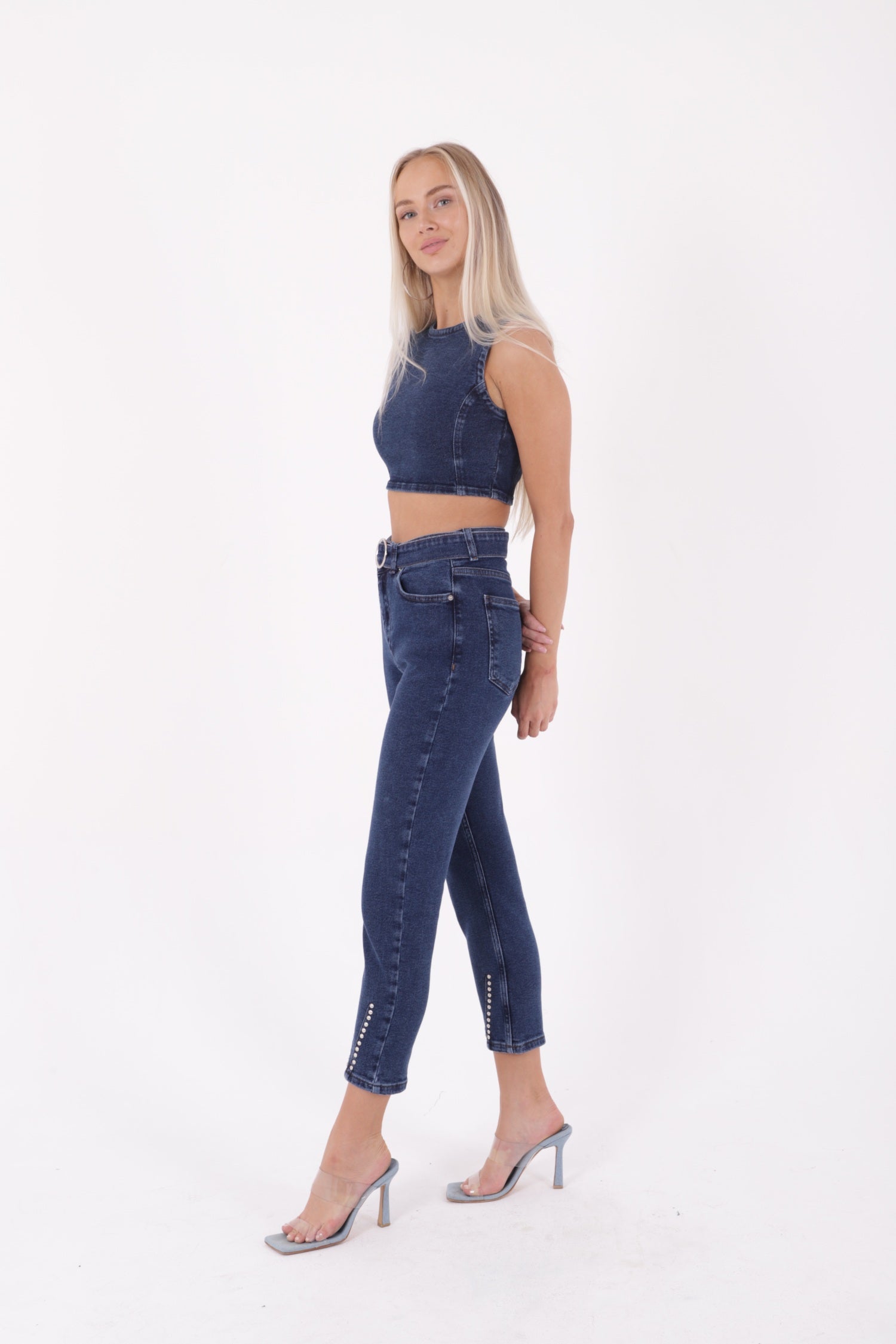 Paçası Droplu ve Detaylı Kot Pantolon - Düz Koyu Rins - (26-31) - 4