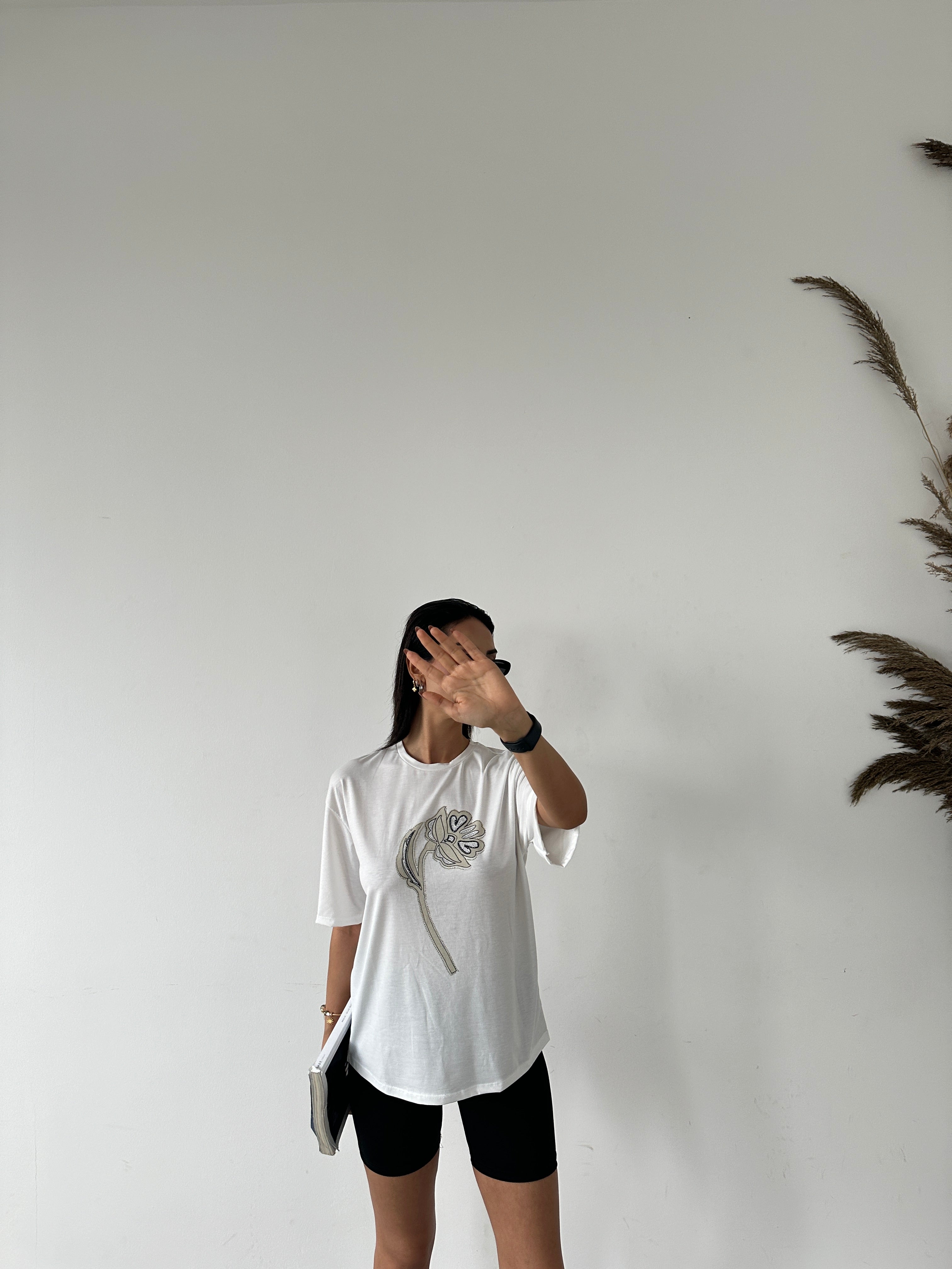 Floral Stone Detailed T-shirt